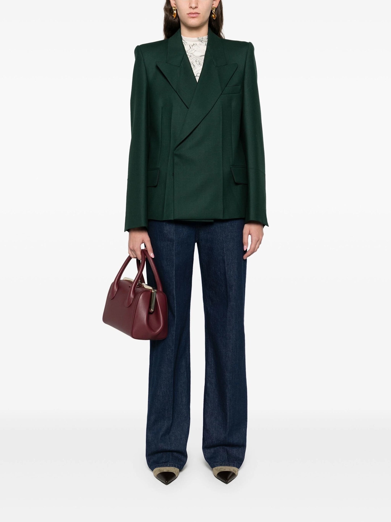 Shop Victoria Beckham Pointed Should Jacket In Seaweed