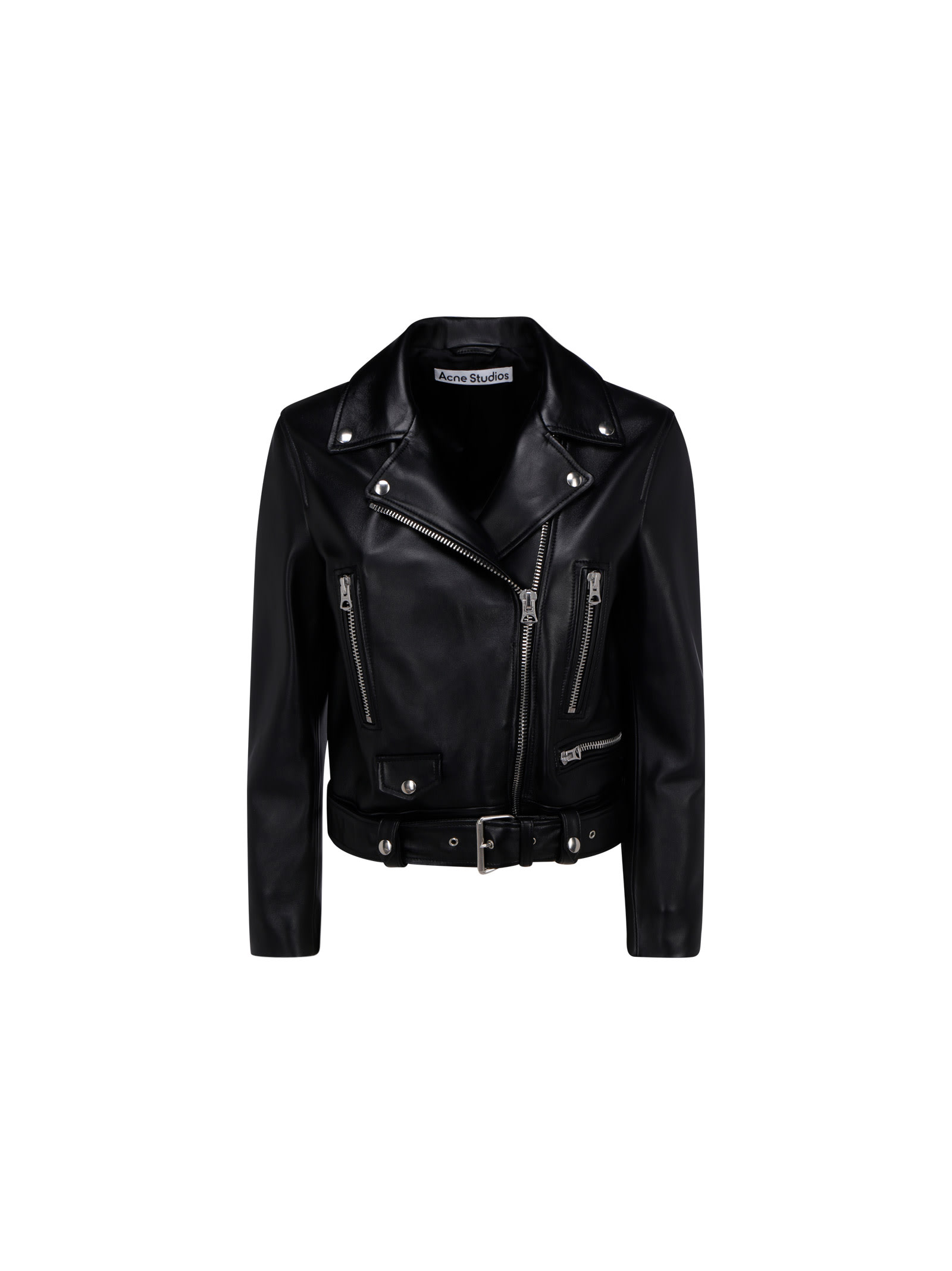 Acne Studios Black Cropped Biker Leather Jacket
