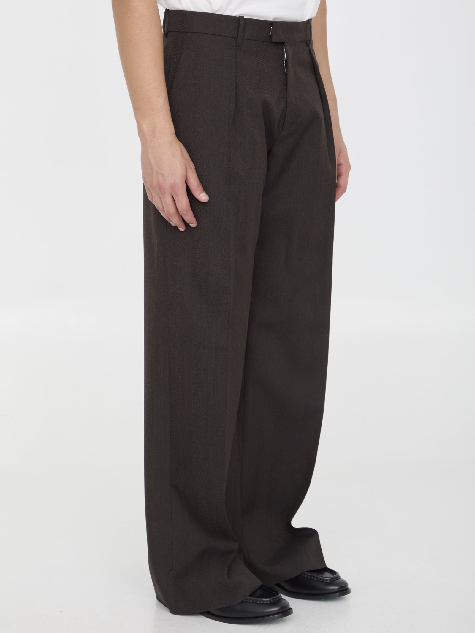 Shop Burberry Wool Trousers In Brown