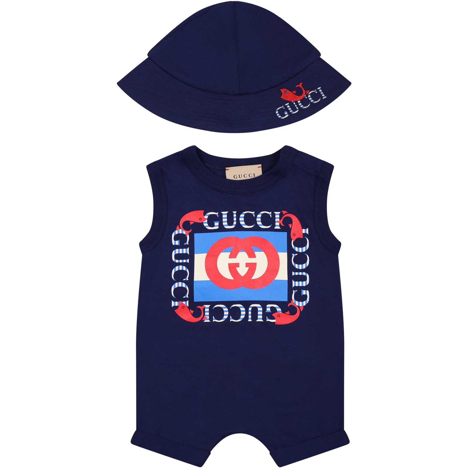 GUCCI BLUE SET FOR BABIES WITH VINTAGE GUCCI LOGO