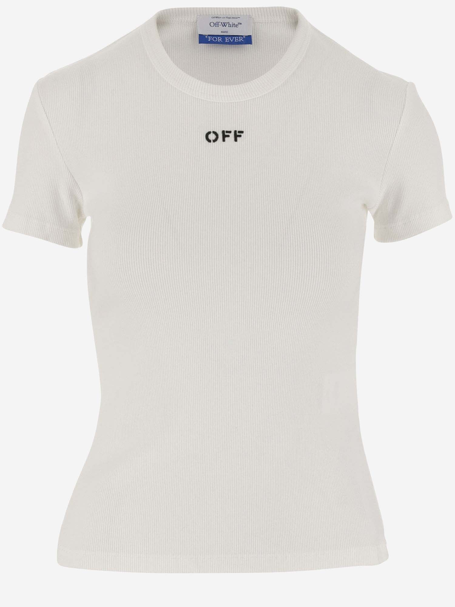 Shop Off-white Stretch Cotton T-shirt With Logo In White Blac