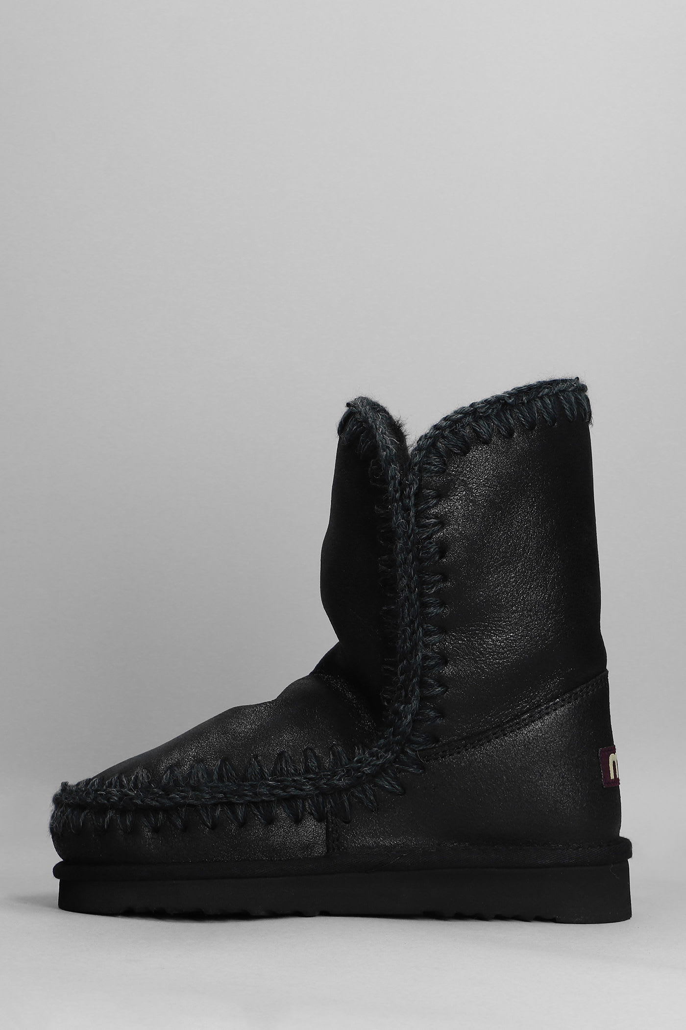 Mou Eskimo 24 Low Heels Ankle Boots In Black Leather In Black