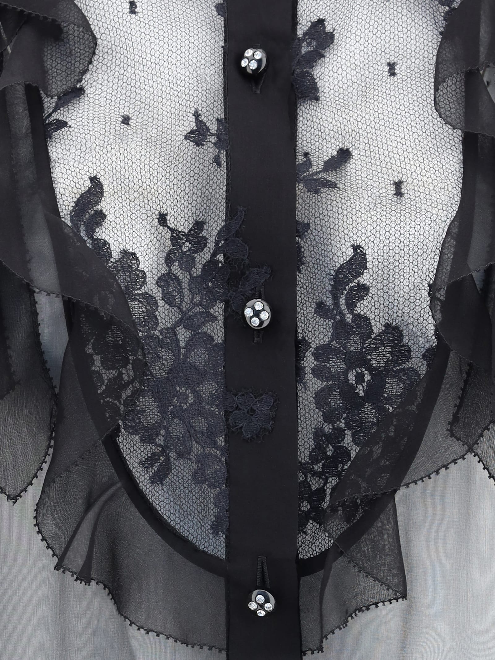 Valentino Black Silk Georgette Shirt With Lace Insert