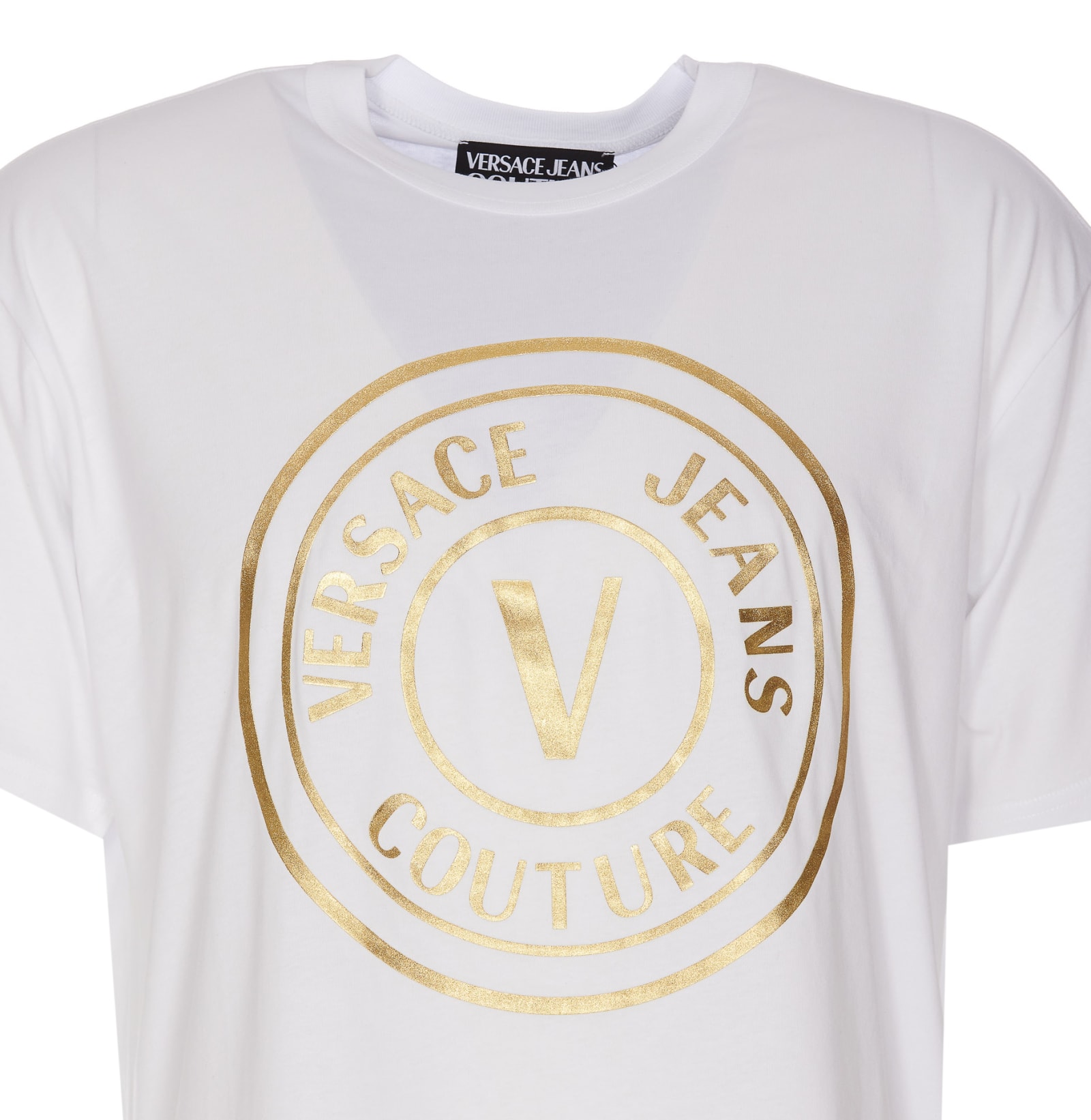 Versace Jeans Couture V-Emblem - T-shirt for Woman - White -  75HAHF07CJ00FG03