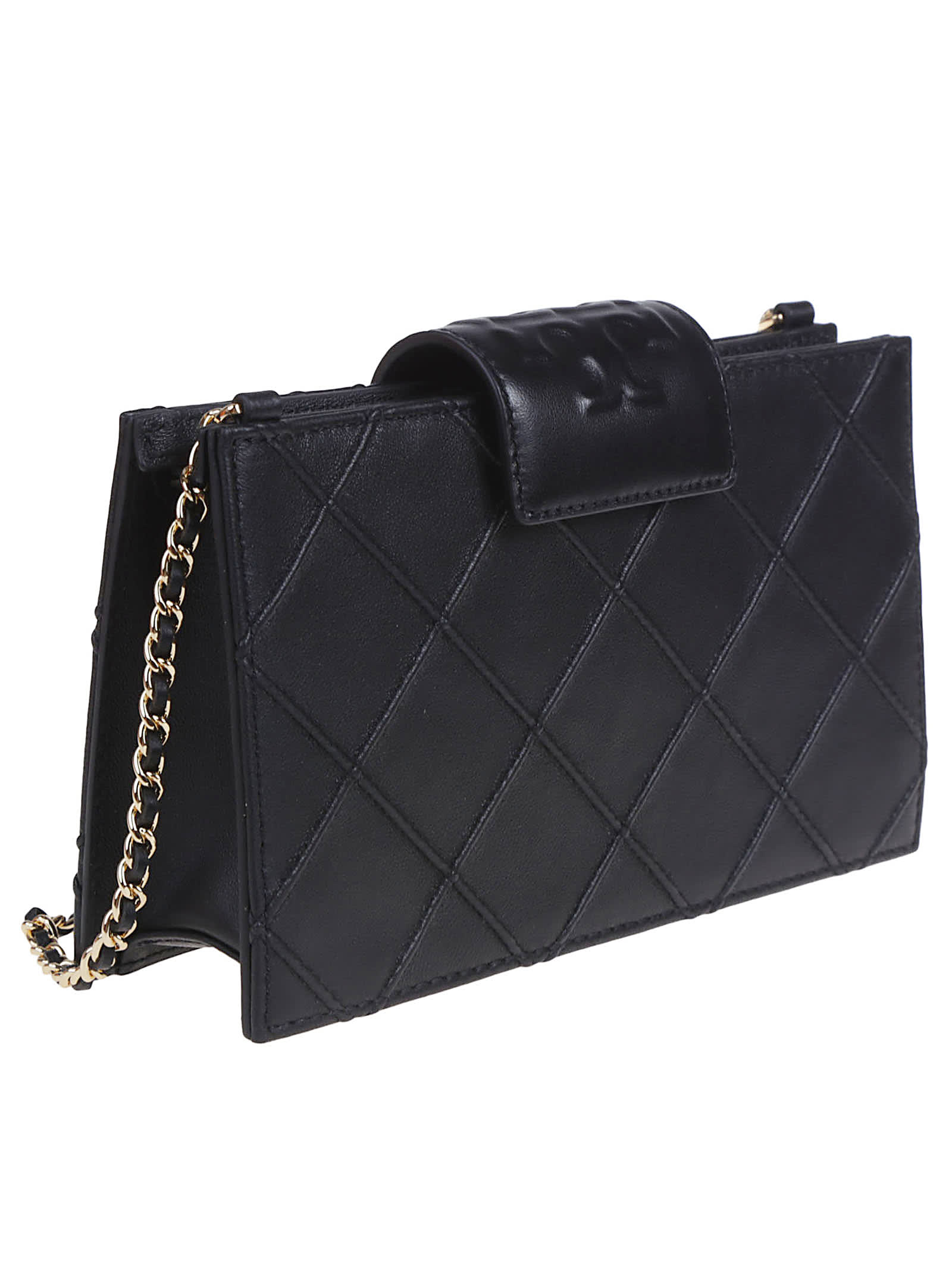 Tory Burch Mini Fleming Chain Wallet In Black