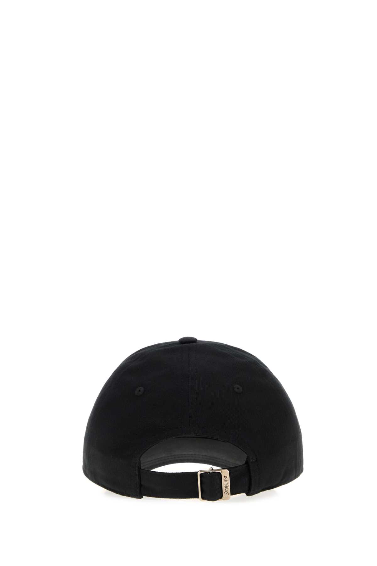 Saint Laurent Black Cotton Baseball Cap In Black