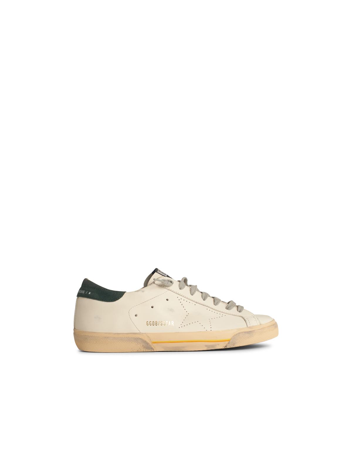 Golden Goose Super-star Skate In White Leather With Green Suede Heel In White