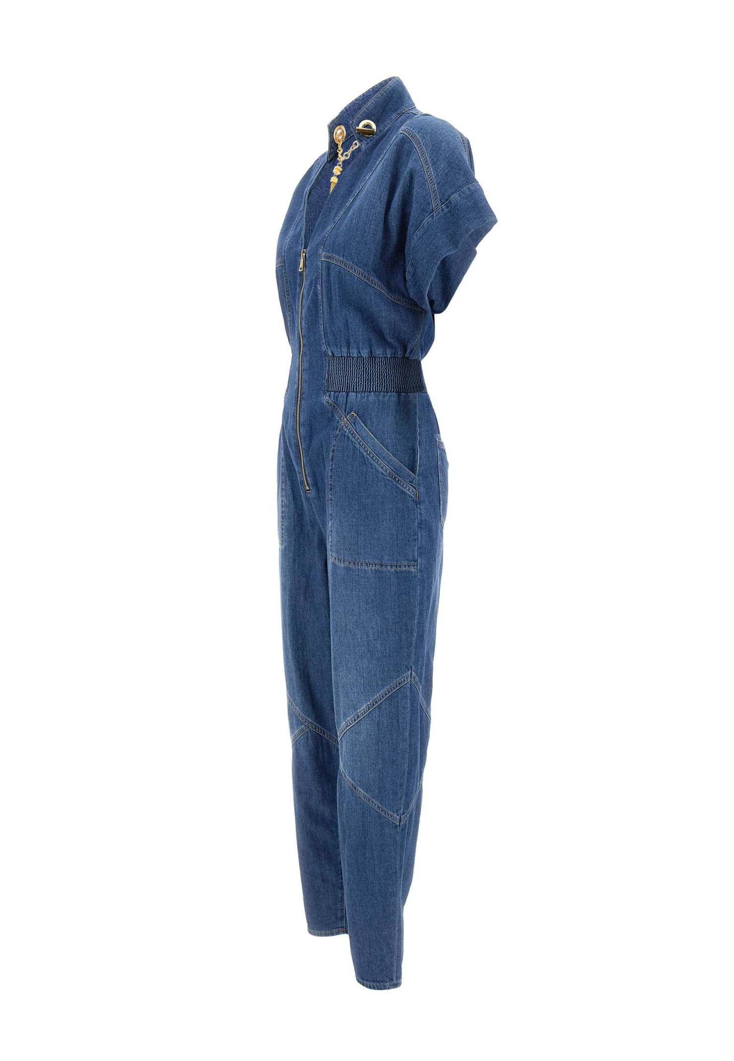 Shop Elisabetta Franchi Cotton Jumpsuit In Blue