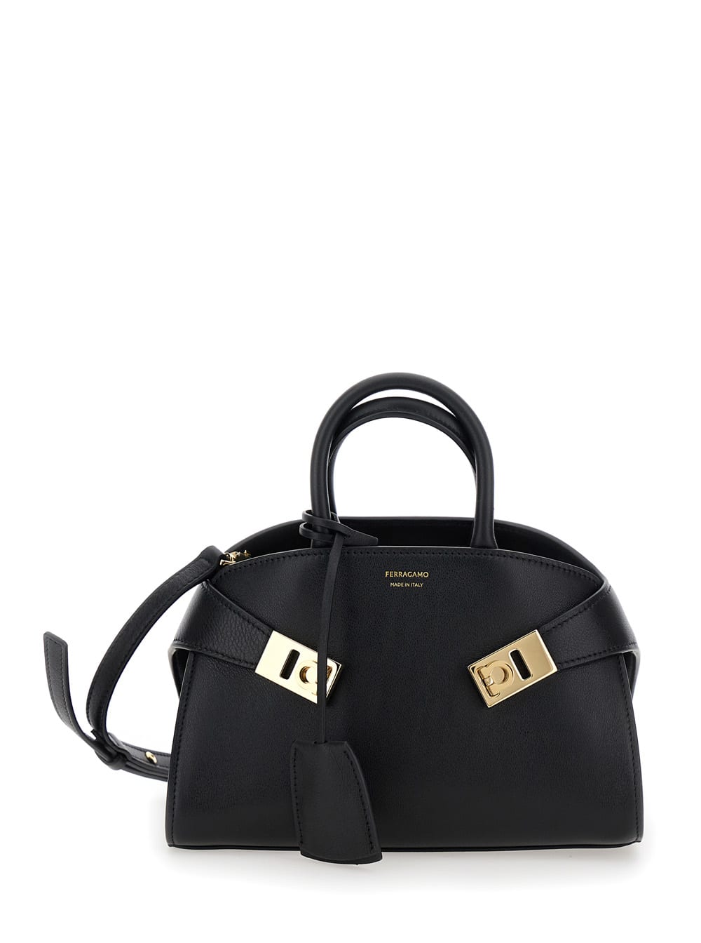 hug Small Black Handbags With Front Printed Logo In Leather Woman