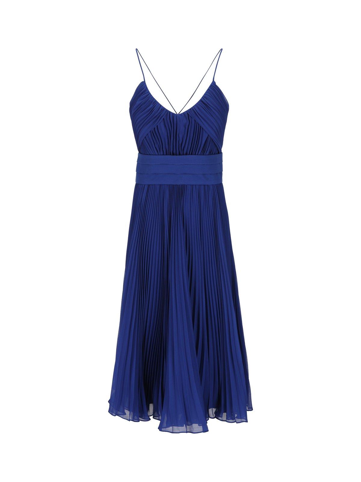Max Mara Crepe Clarino Dress Spaghetti Straps In Blu