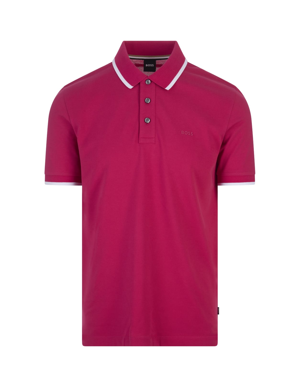 Fuchsia Slim Fit Polo Shirt With Striped Collar