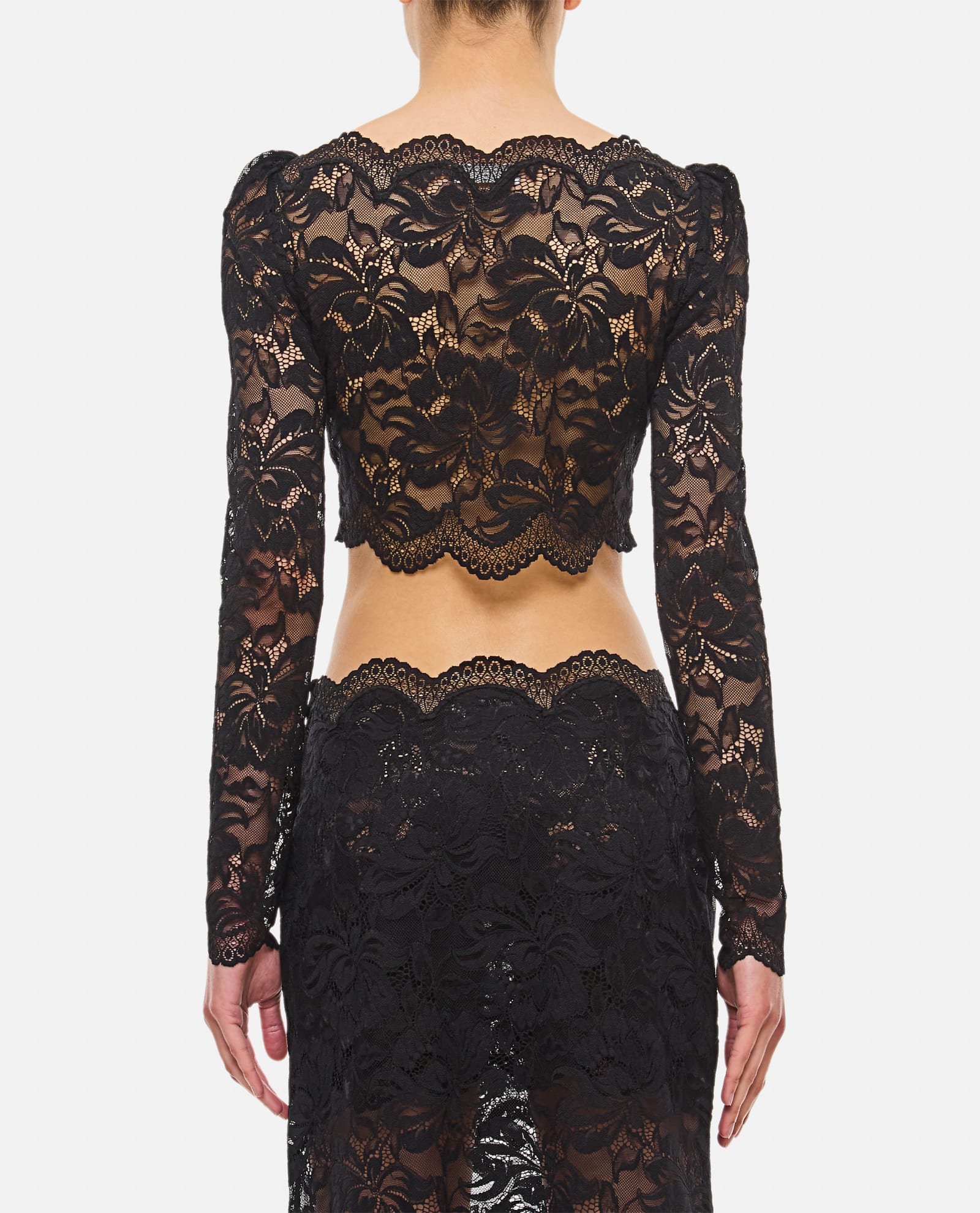 Rabanne Black Crop Top In Lace Black In Black