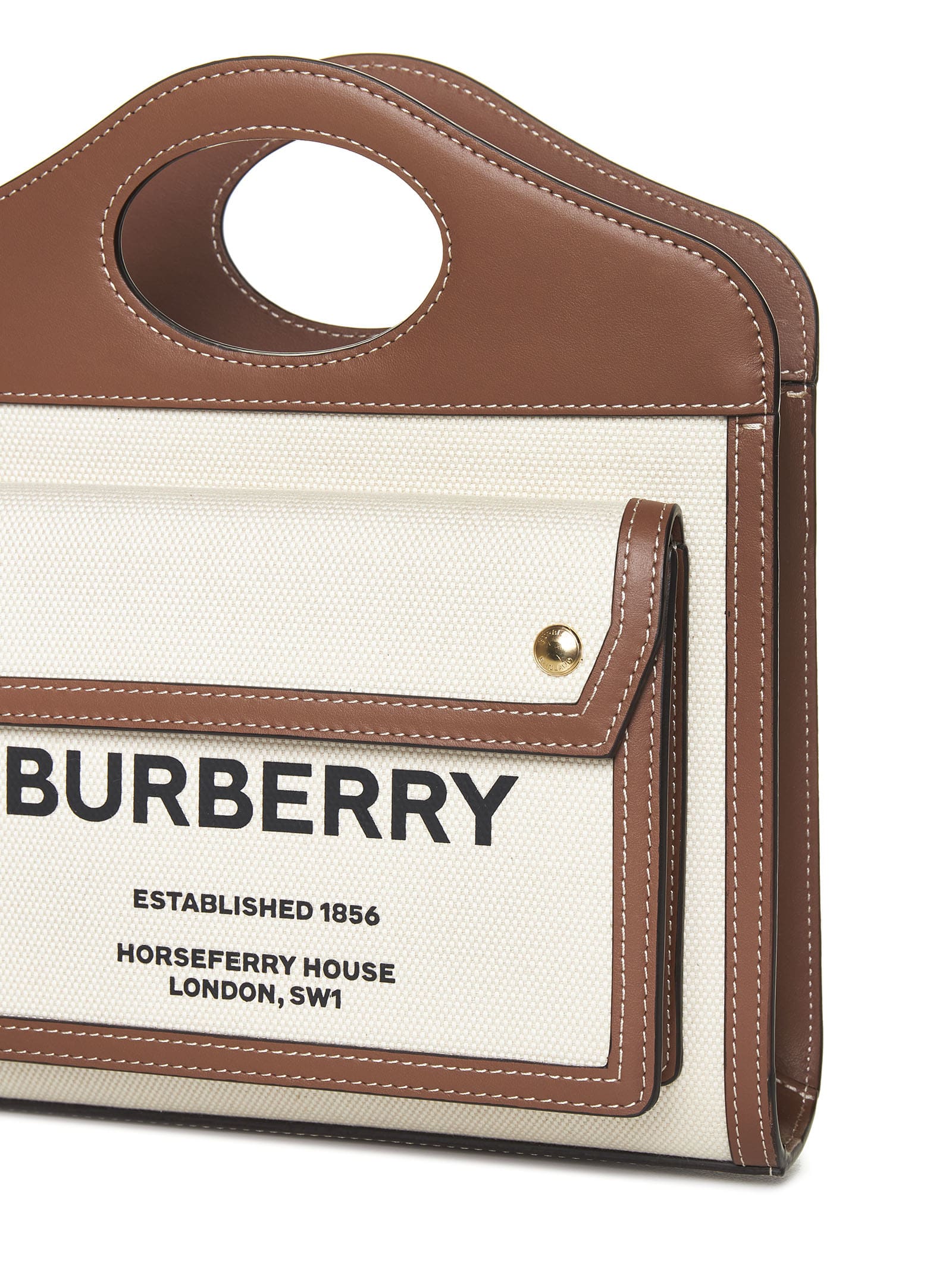 Burberry Two-tone Canvas And Leather Mini Pocket Handbag In Natural/malt Brown