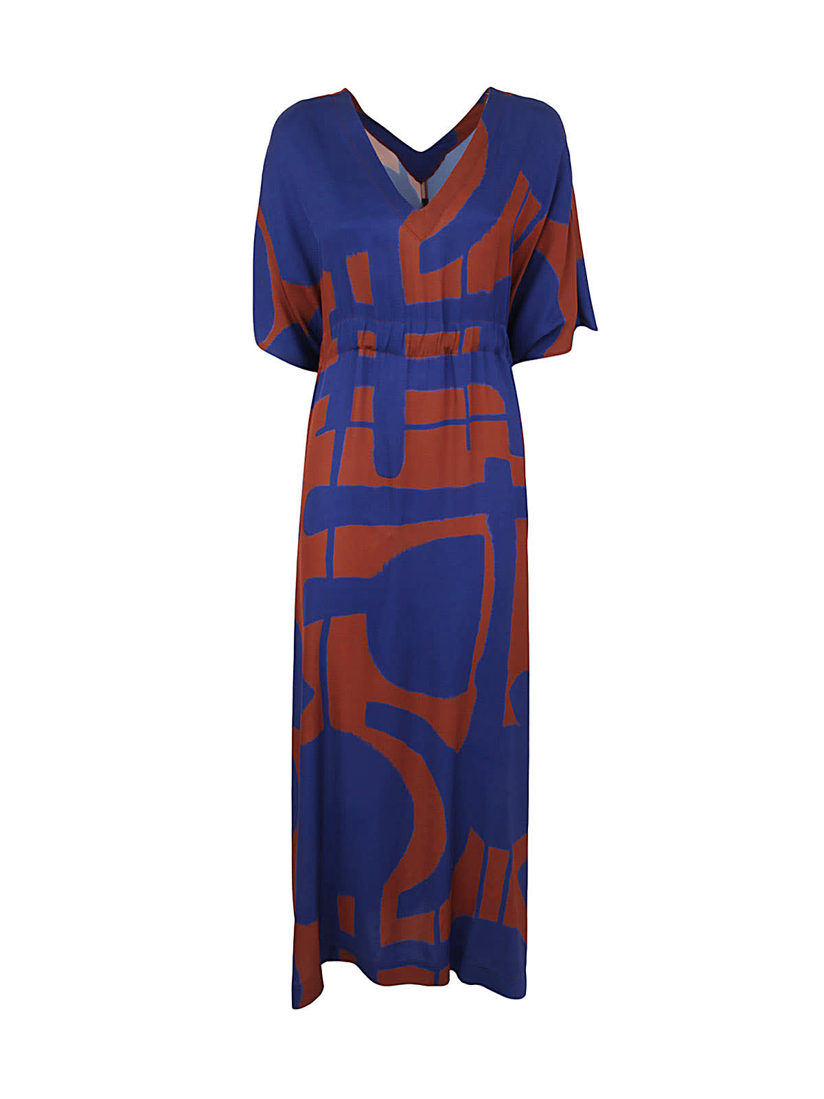 Pierantonio Gaspari Long V-neck Dress With Coulisse In Rame Bluette
