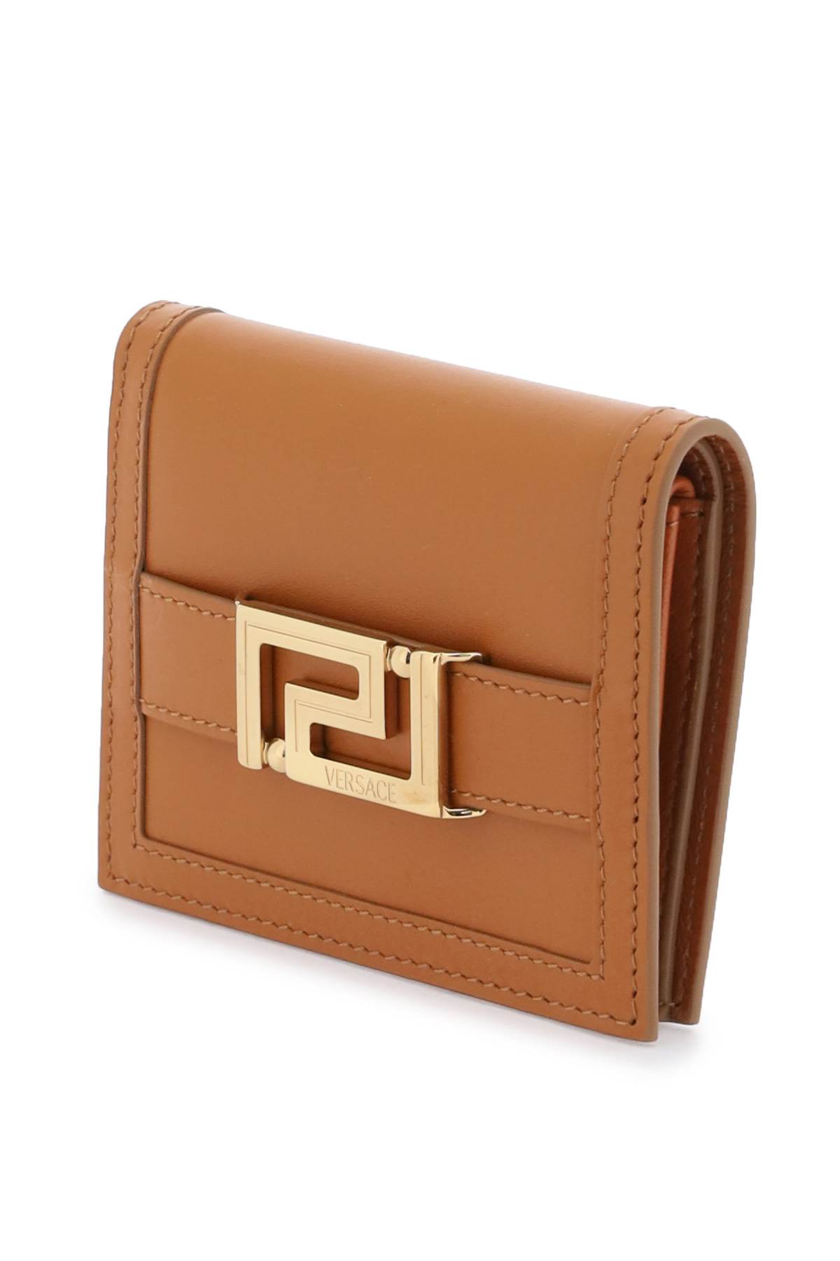 Shop Versace Greca Goddes Wallet In Caramel  Gold (brown)