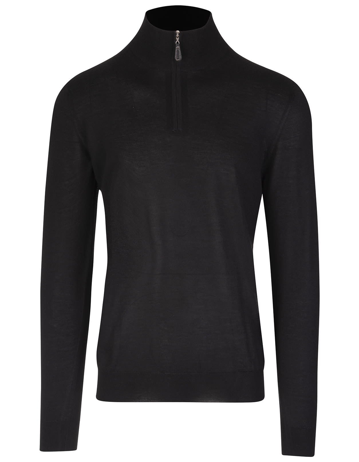 FEDELI MAN BLACK PULLOVER IN SILK AND CASHMERE WITH HALF ZIP