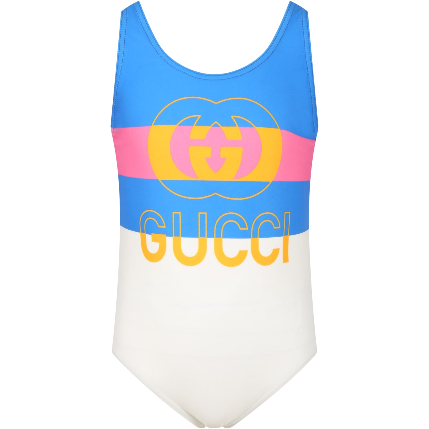 Gucci Kids' Costume Avorio Per Bambina Con Stampa Vintage E Iconica Doppia Gg In Multicolor