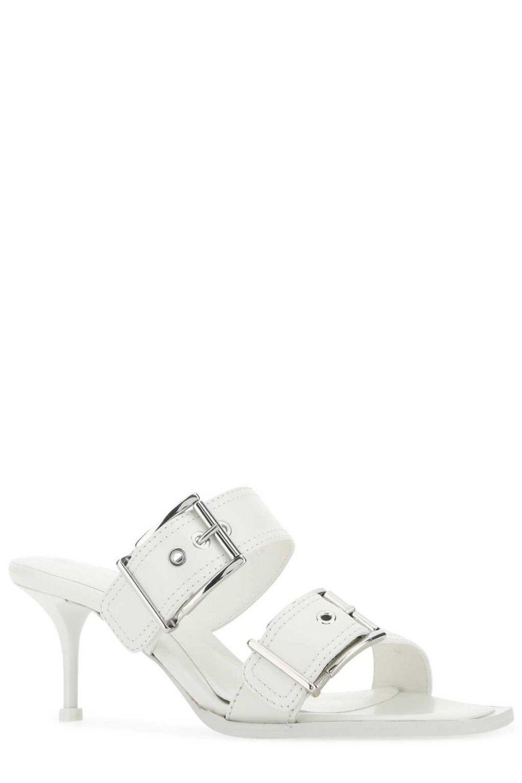 Shop Alexander Mcqueen Buckle-detailed Heeled Sandals In Bianco