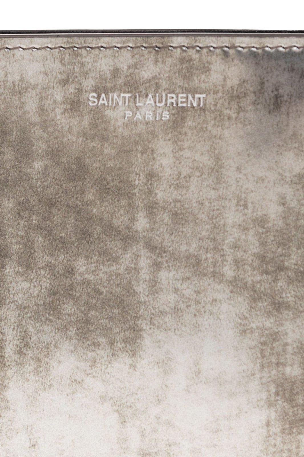 Shop Saint Laurent Logo Detailed Bifold Wallet In Antracite Fume Nero