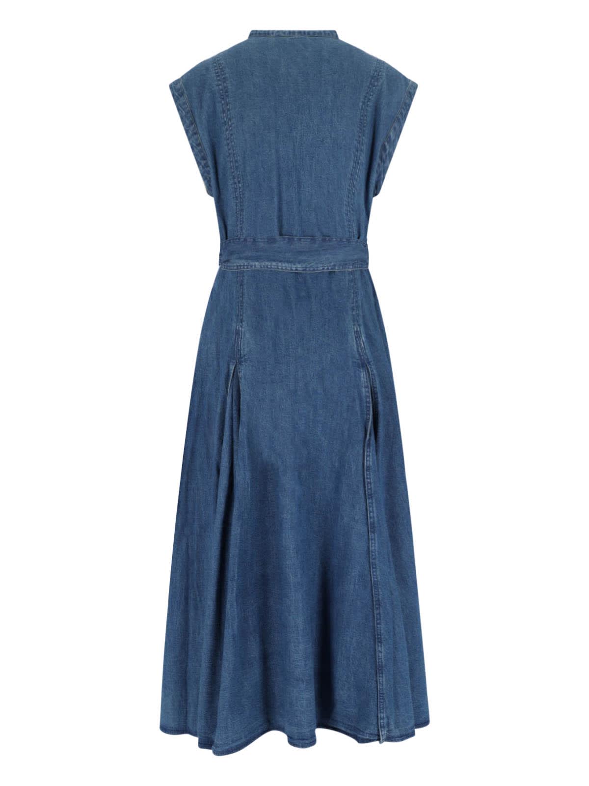 Polo Ralph Lauren Womens Indigo Belted Sleeveless Denim Midi Dress