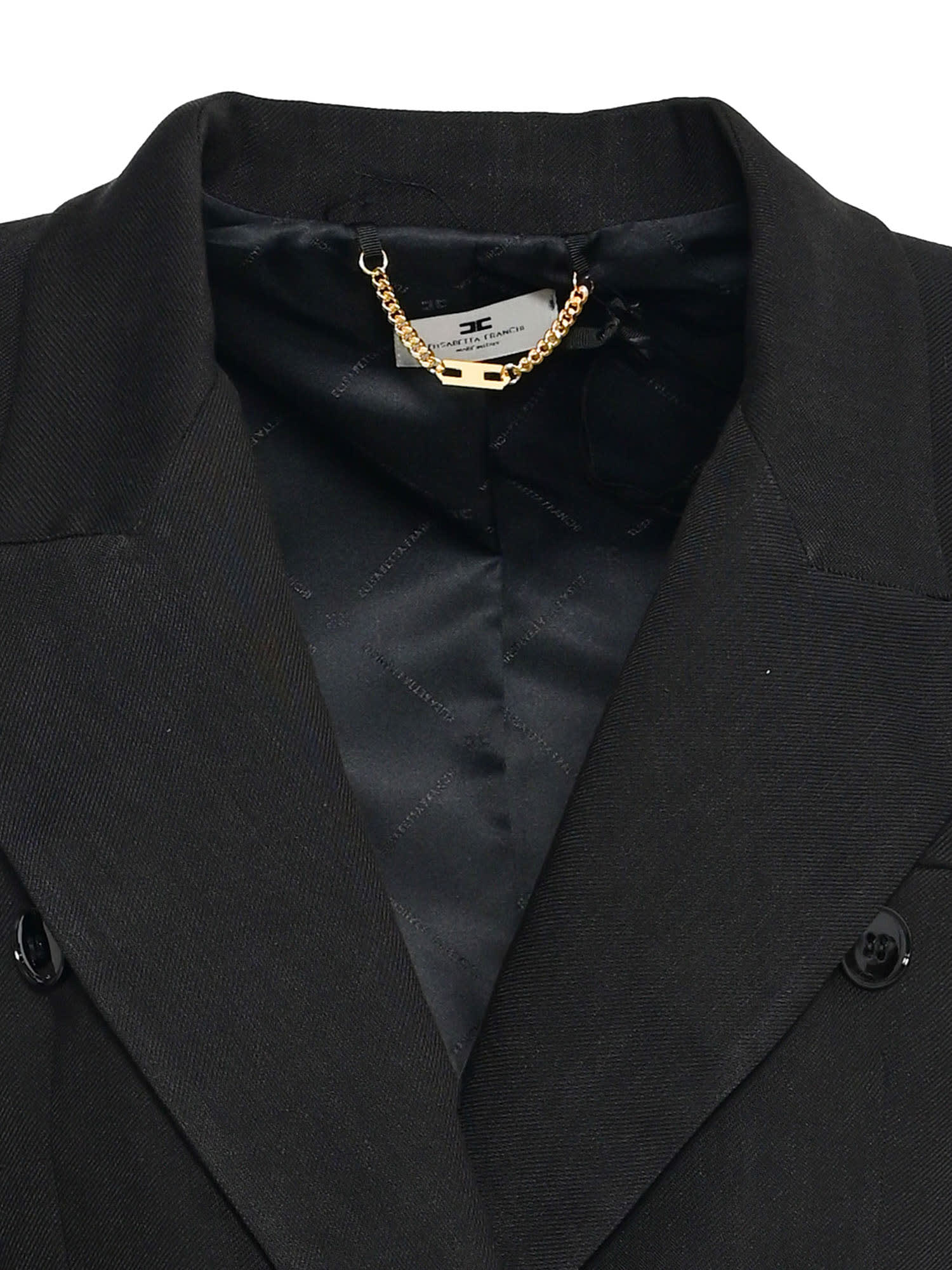 Elisabetta Franchi Double-breasted Gabardine Jacket In Black