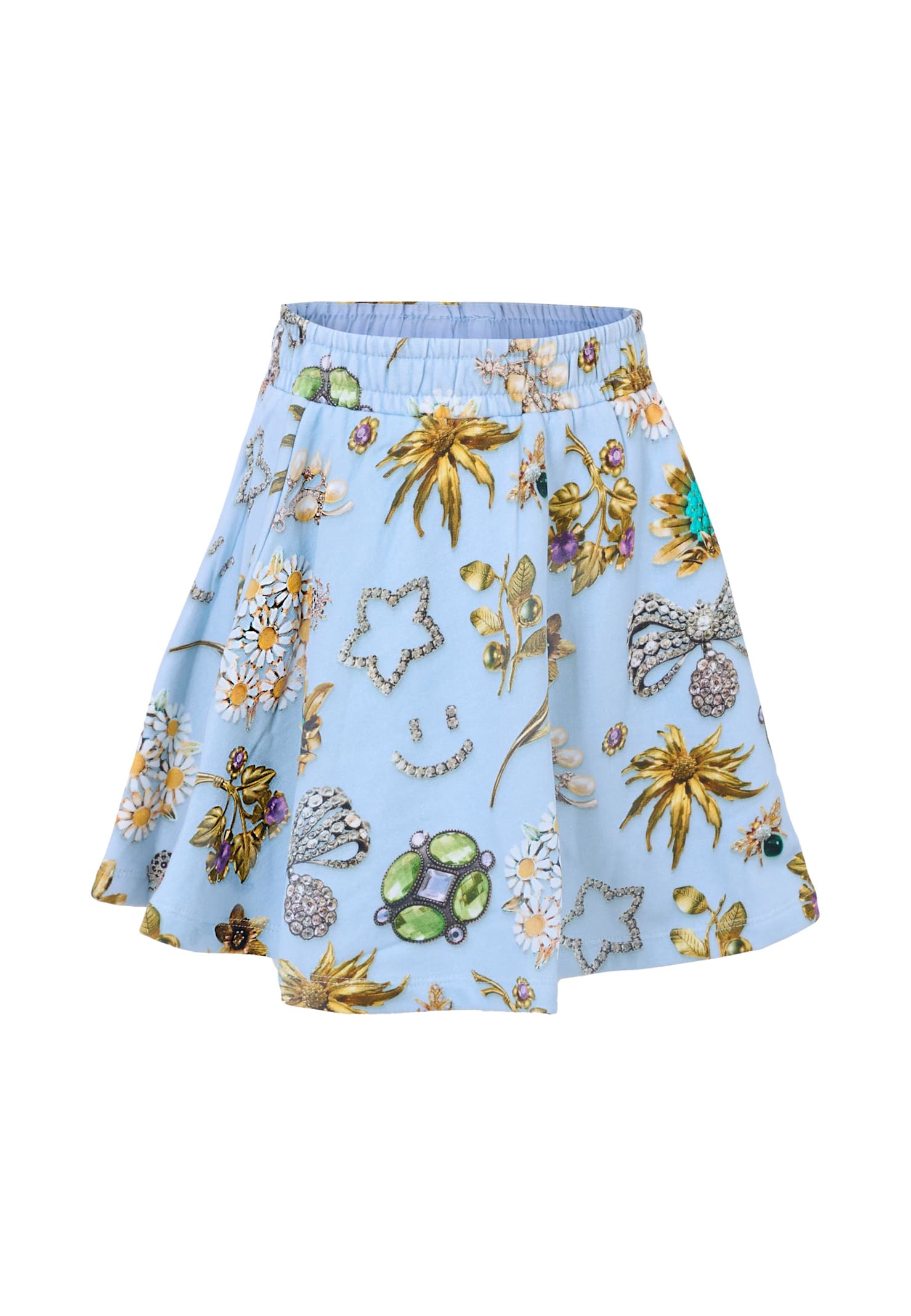 Molo Light Blue Skirt For Girl With Jewel In Blue