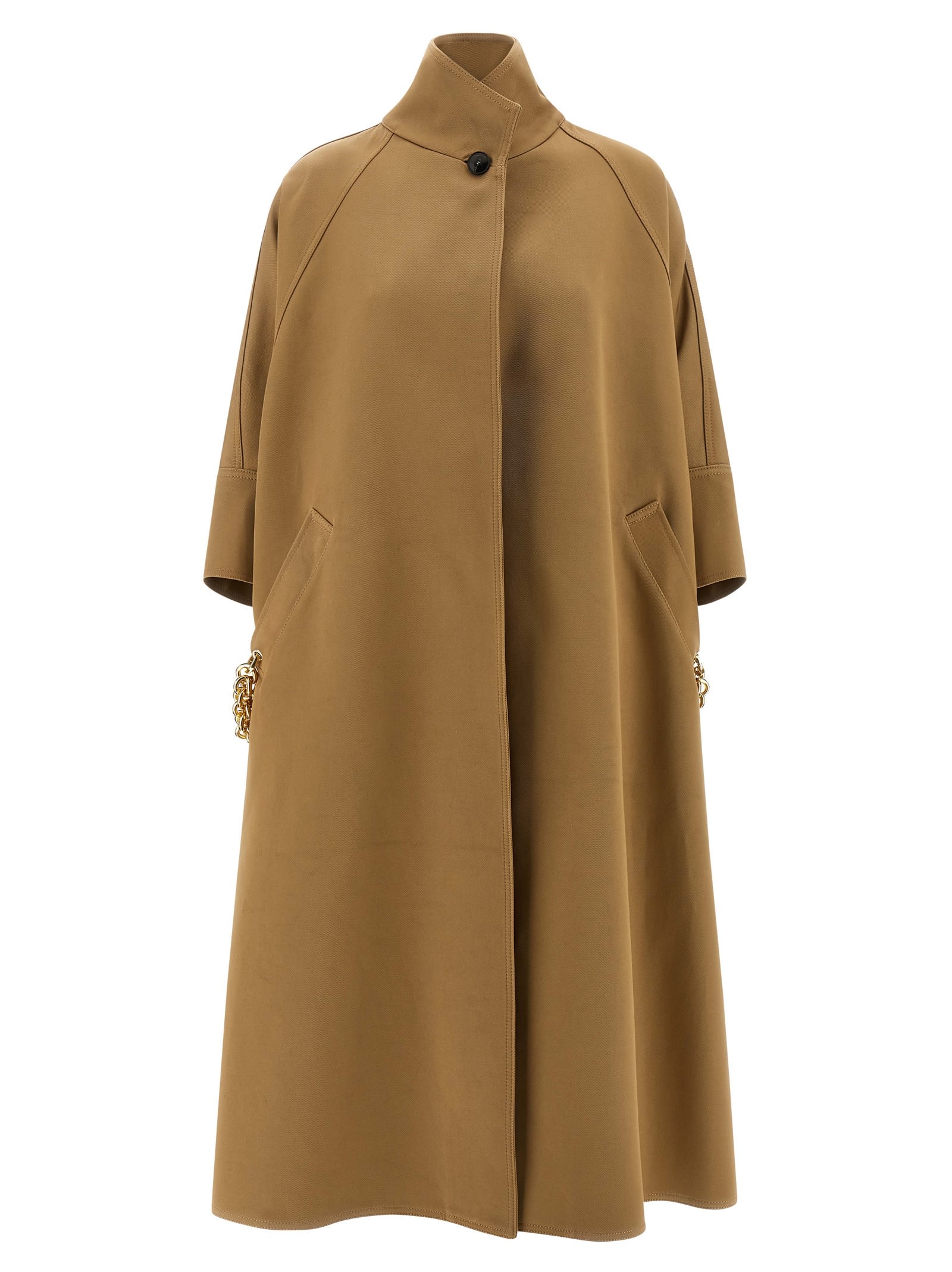 Darkpark Long Coat With High Collar And Raglan Sleeves In Brown