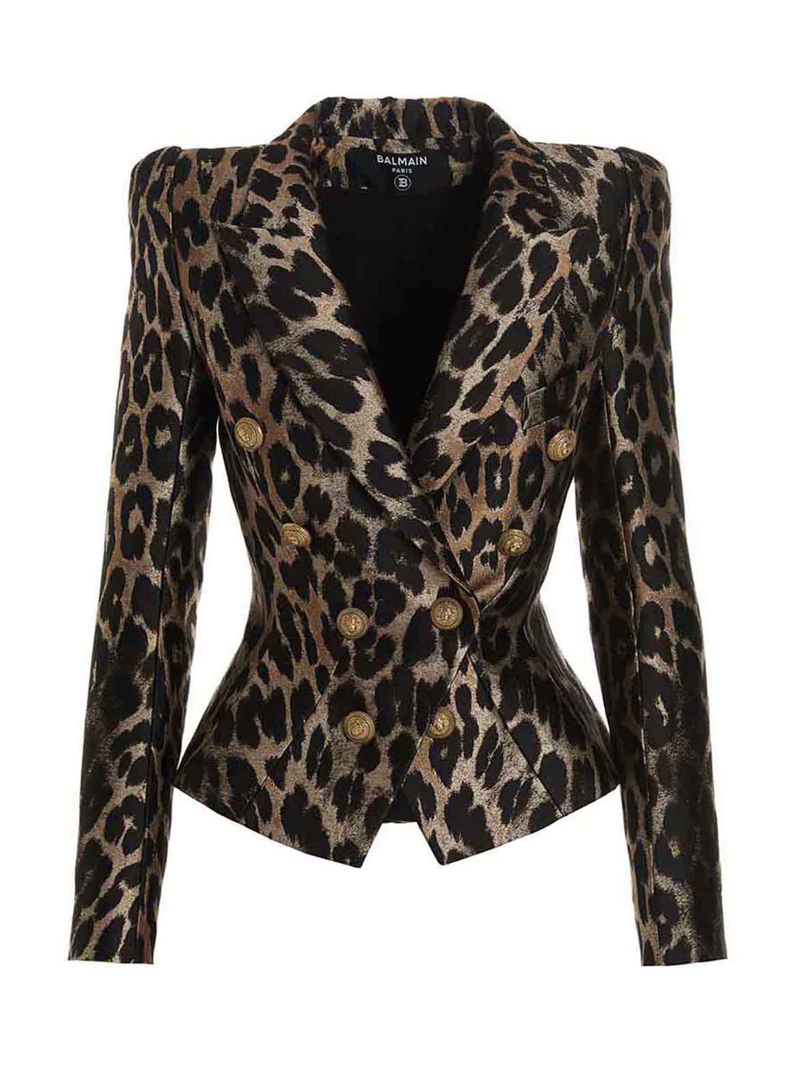 Balmain Double Breast Leopard Jacquard Blazer Jacket