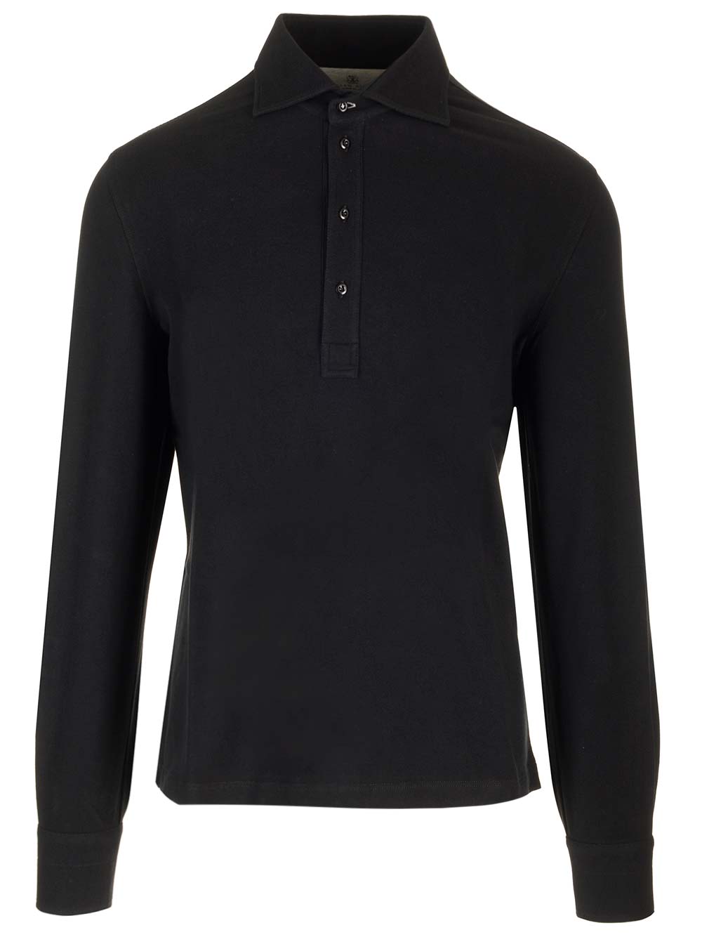Black Long-sleeved Cotton Polo Shirt