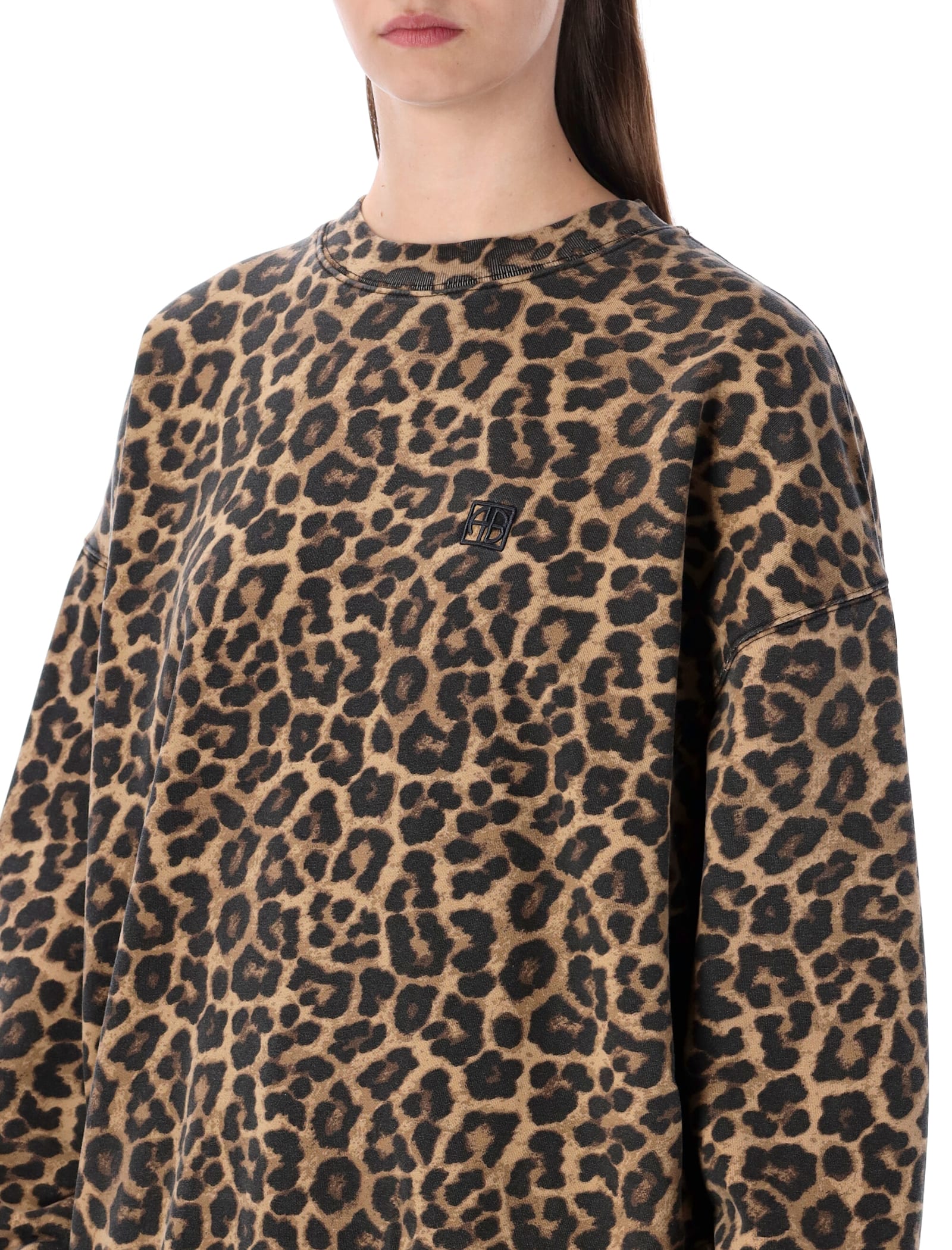Anine Bing Oversized Leopard Print Cotton Miles Sweatshirt In Animal Print