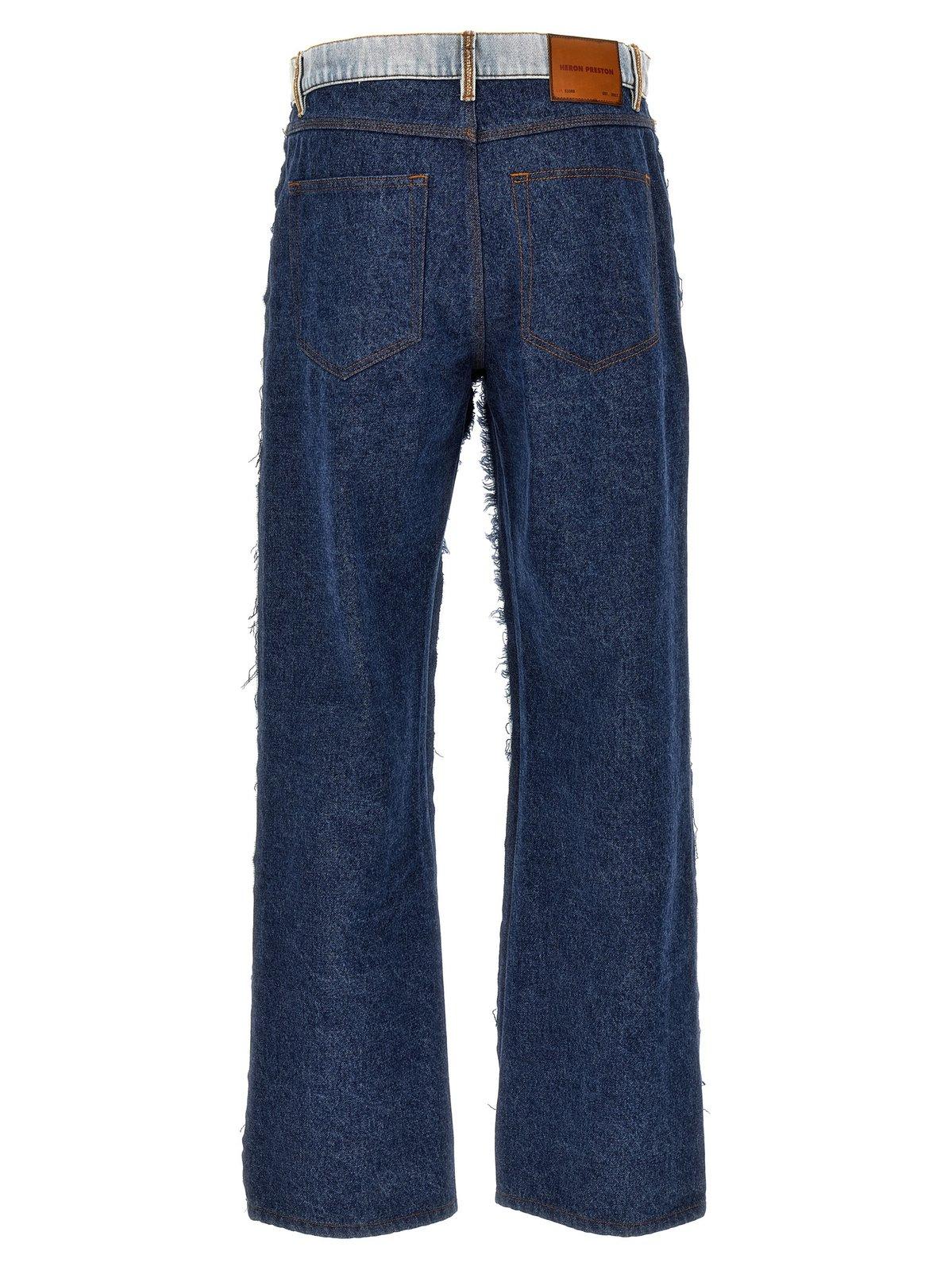 Shop Heron Preston Frayed Two-toned Jeans In Denim