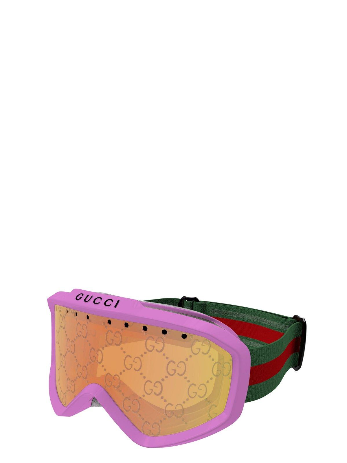 Shop Gucci Ski Oversized Frame Goggles Sunglasses In 004 Pink Multicolor Yellow