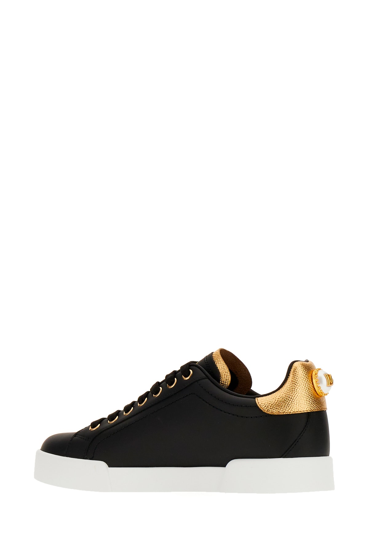 Shop Dolce & Gabbana Black Nappa Leather Portofino Sneakers In Black Gold