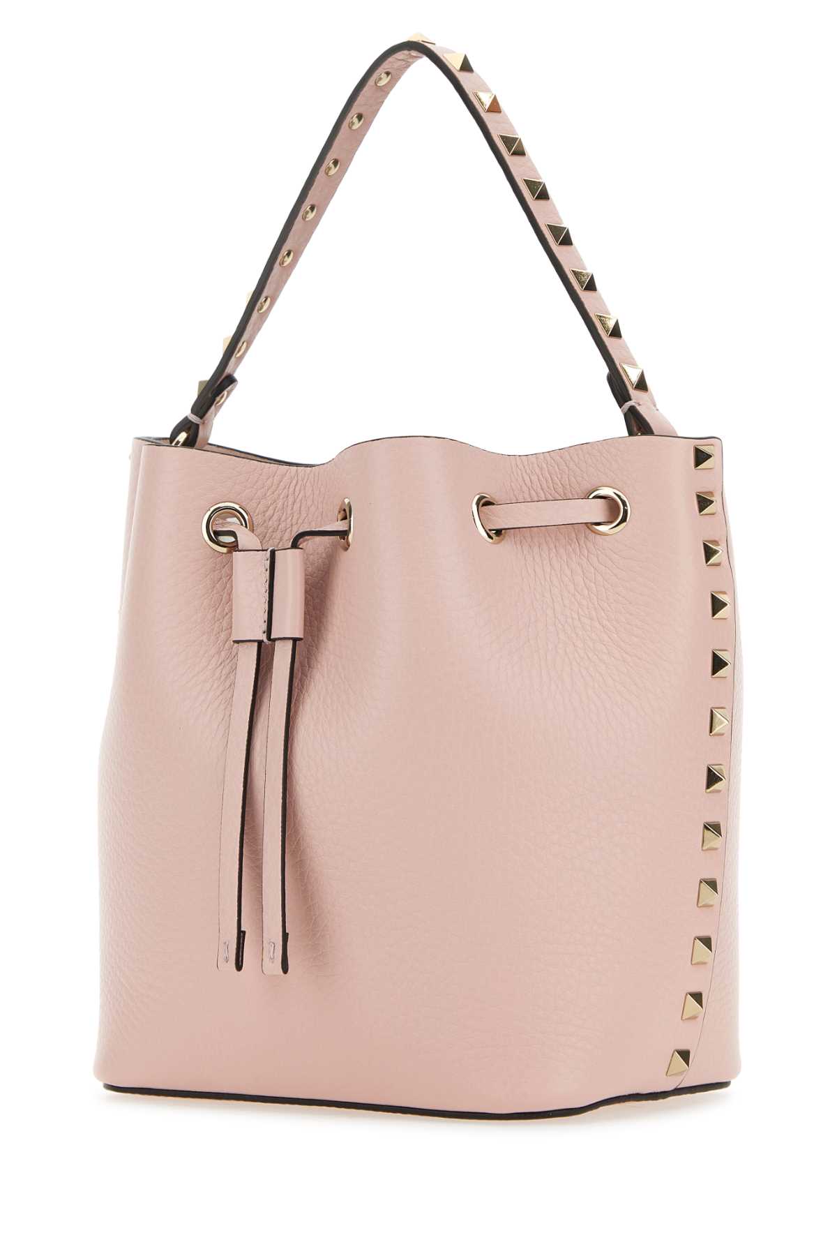 Shop Valentino Light Pink Leather Rockstud Bucket Bag In Rosequartz