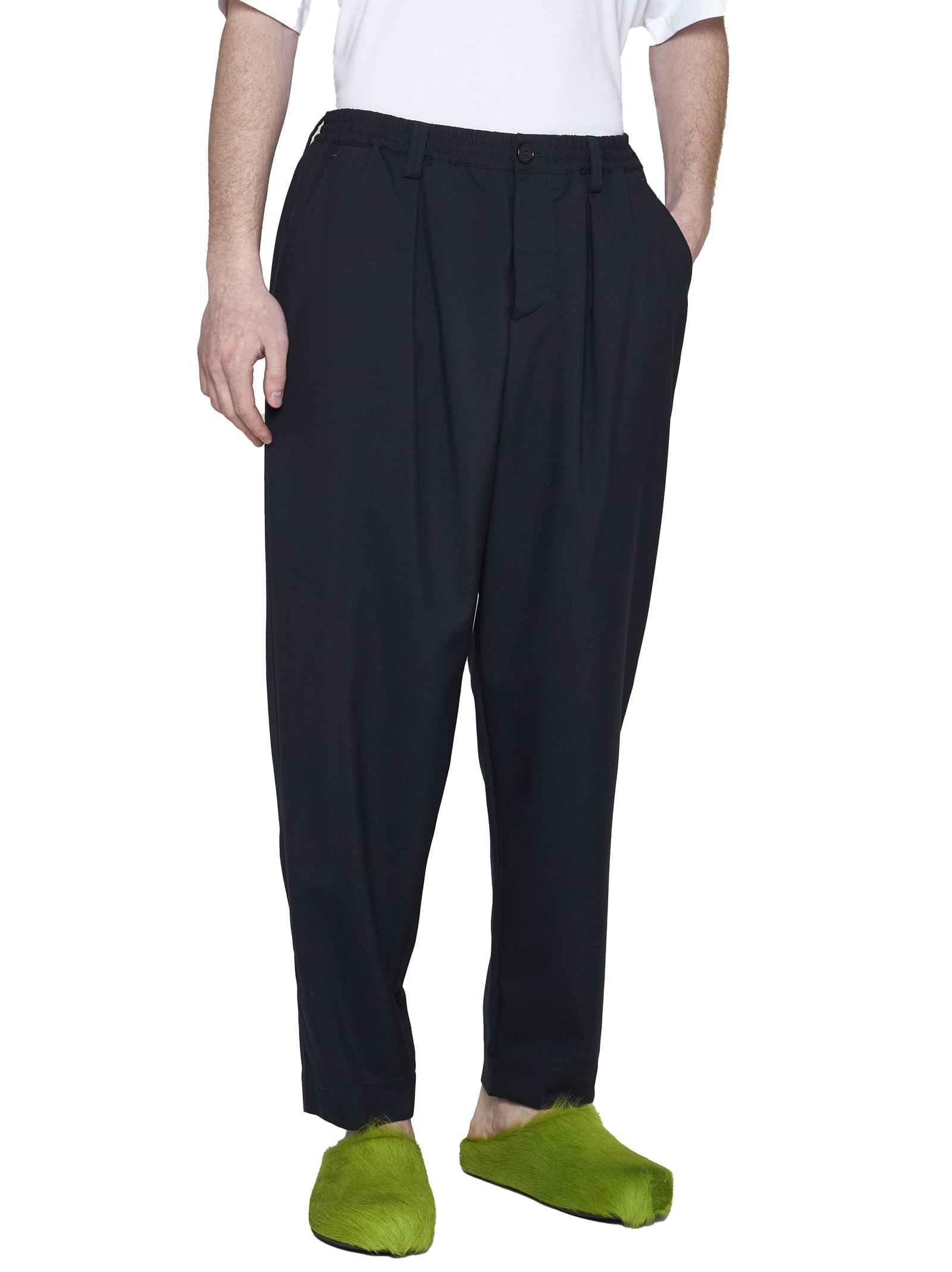 Marni Navy Cropped Drawstring Trousers In Black