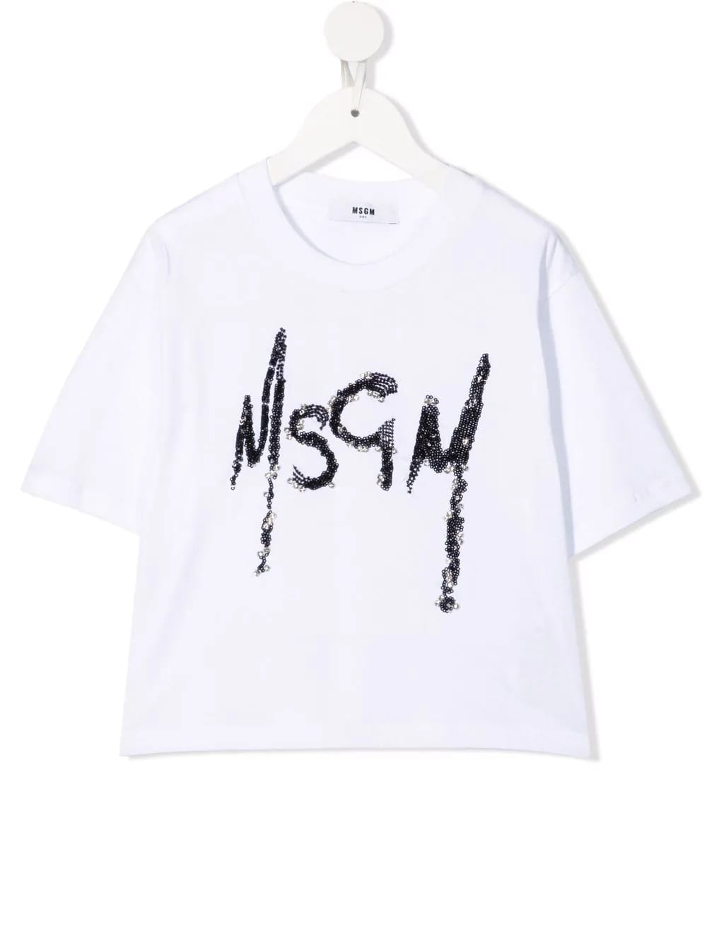 MSGM Kids White T-shirt With Sequined Logo