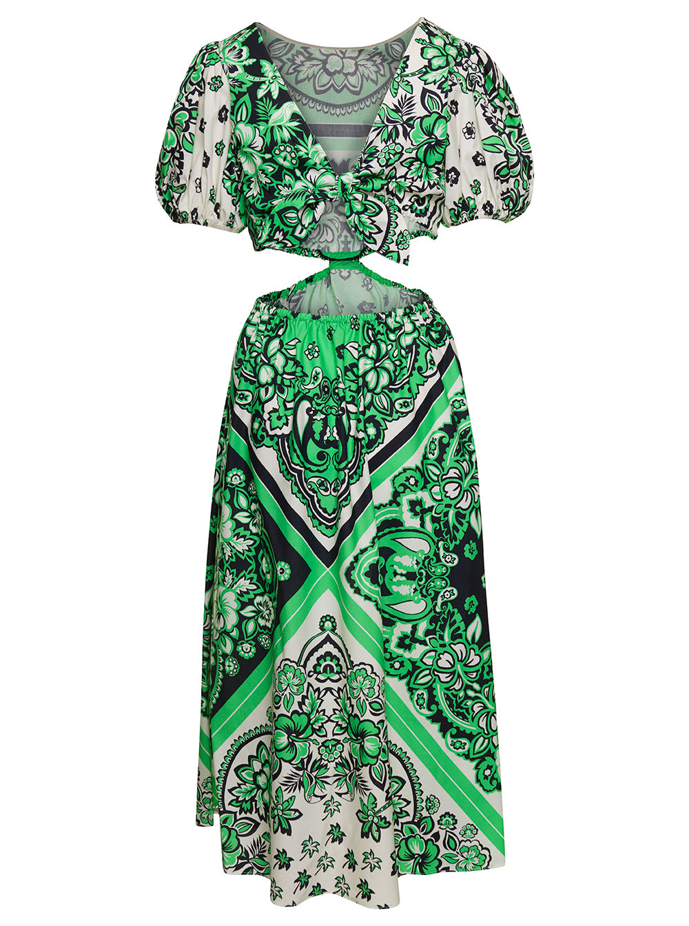 Red Valentino Cut Out Detail Puff Sleeve Mini Dress In Green