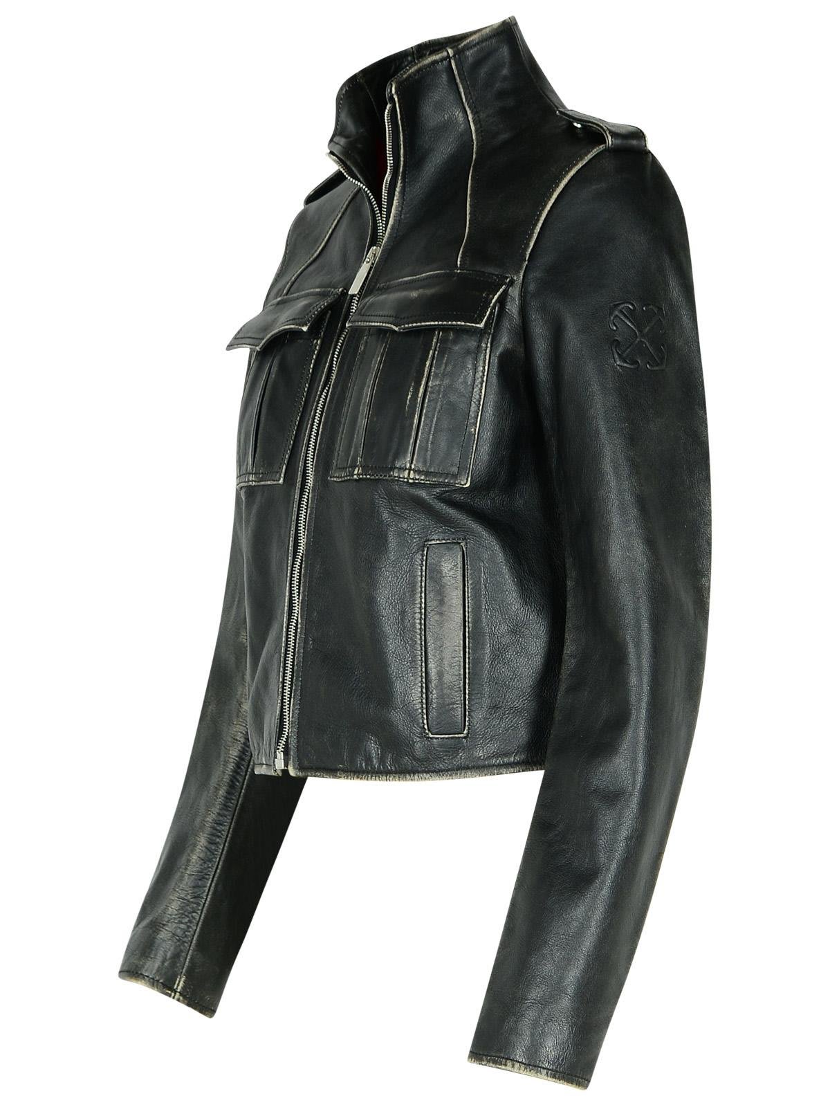 Shop Off-white Vintage Lea Biker Jacket In Black