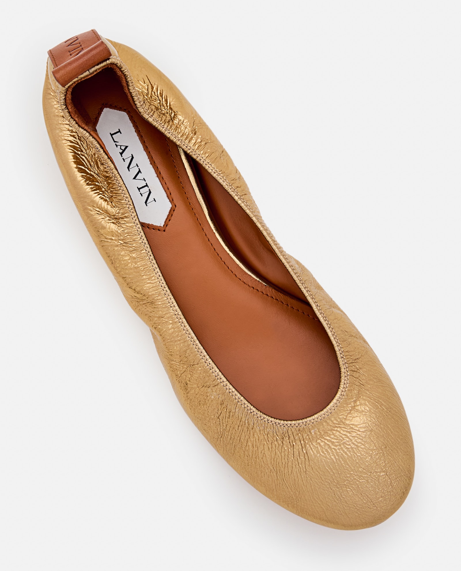 Shop Lanvin Metallic Leather Ballet Flats In Golden