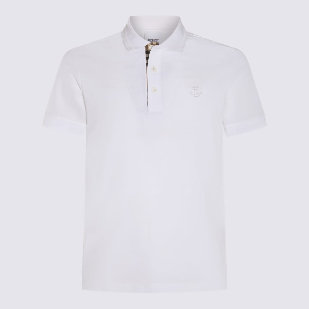 Burberry White And Archive Beige Cotton Polo Shirt