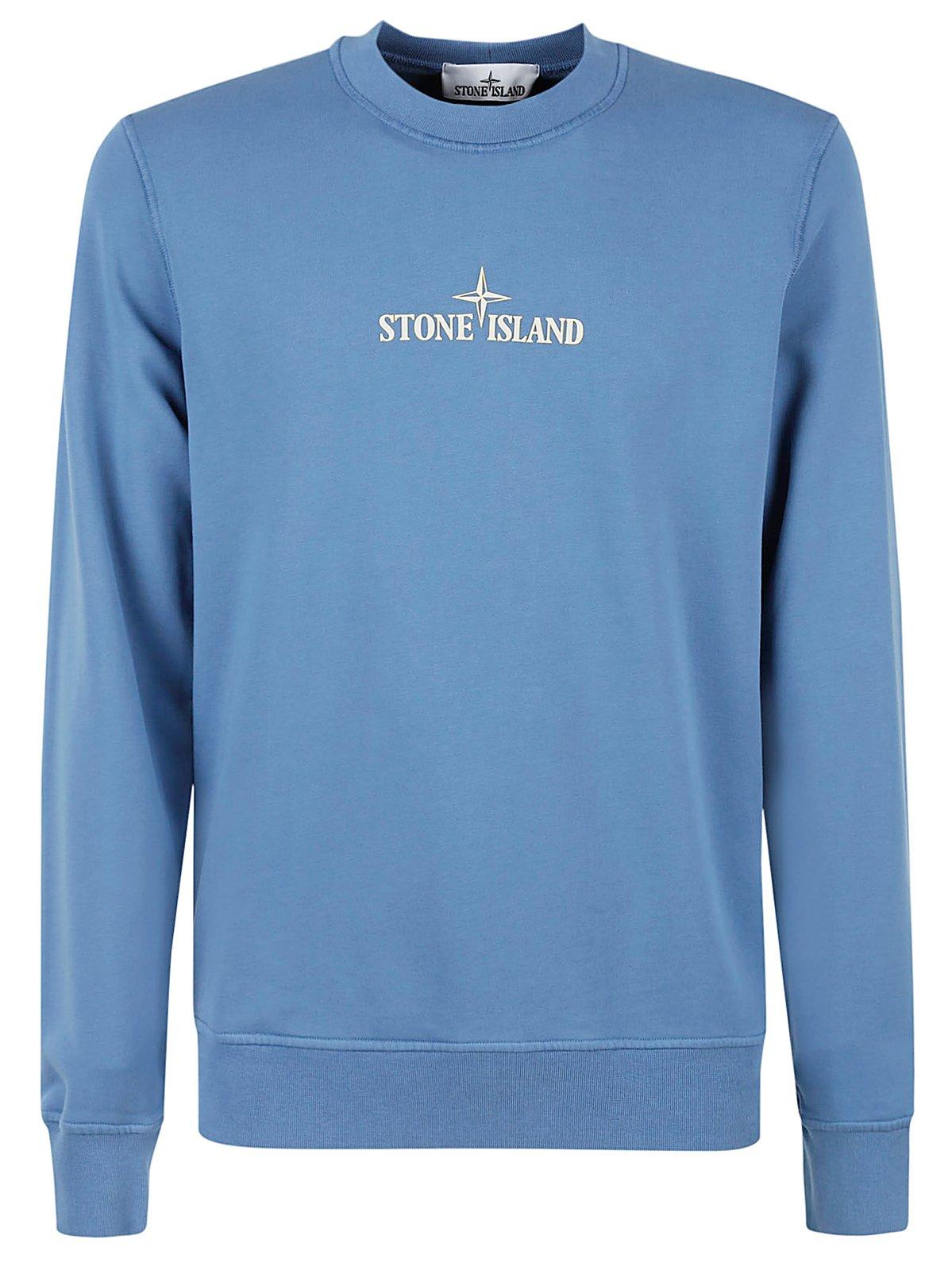 Shop Stone Island Logo Printed Crewneck Sweatshirt In Blue