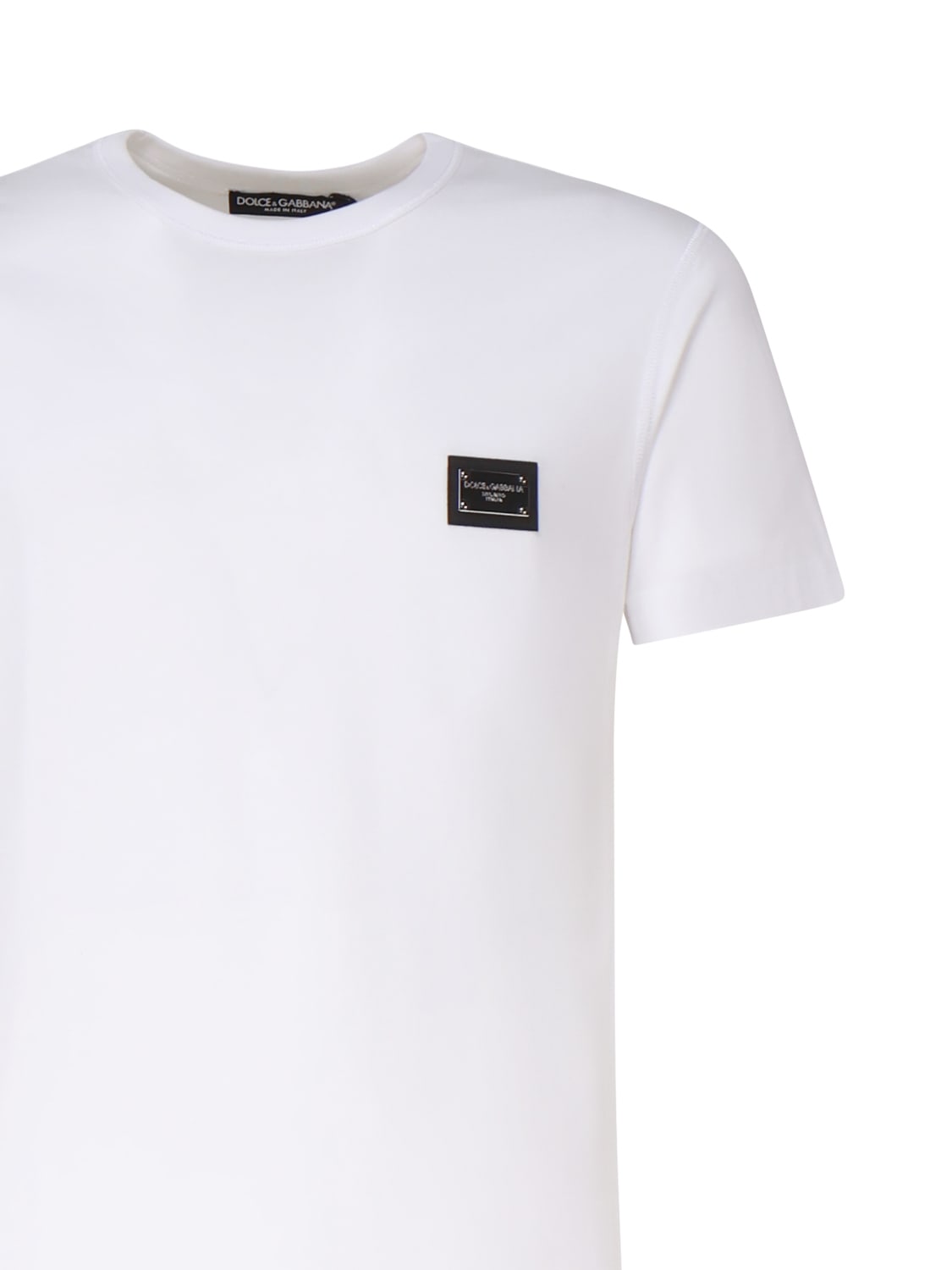 Shop Dolce & Gabbana Cotton T-shirt With Logo Plaque In White