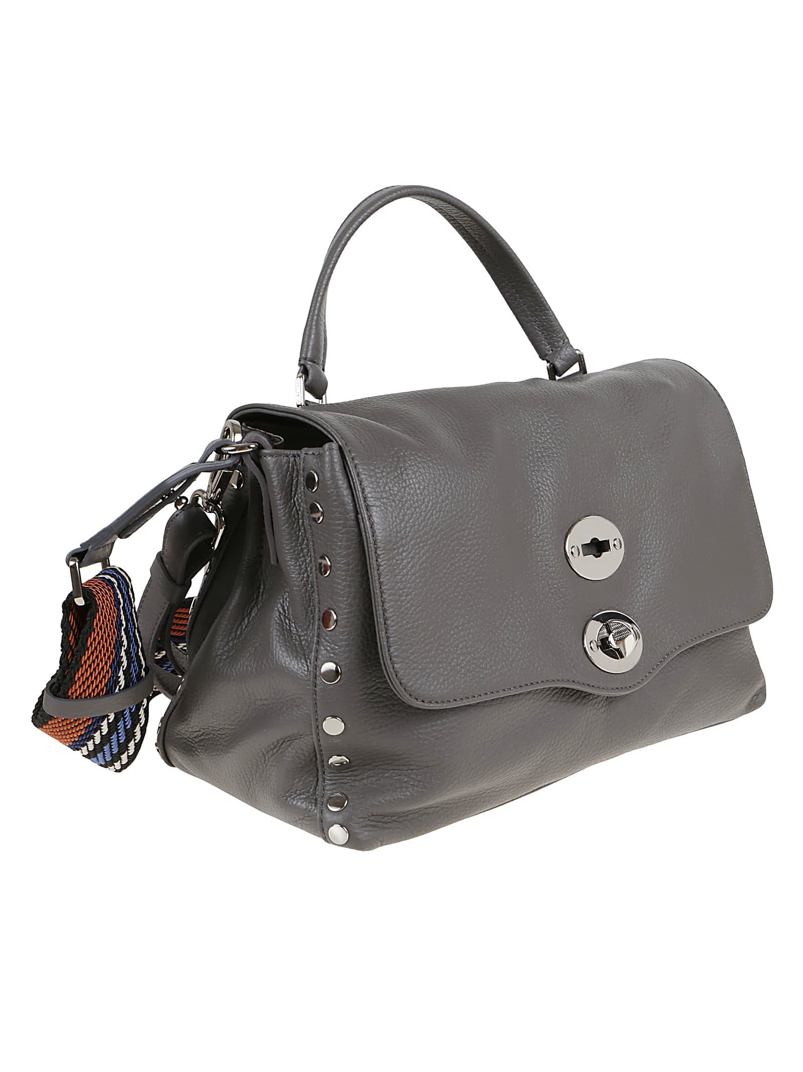 Zanellato Medium Grey Leather Shoulder Bag With Studded Accents In Gray