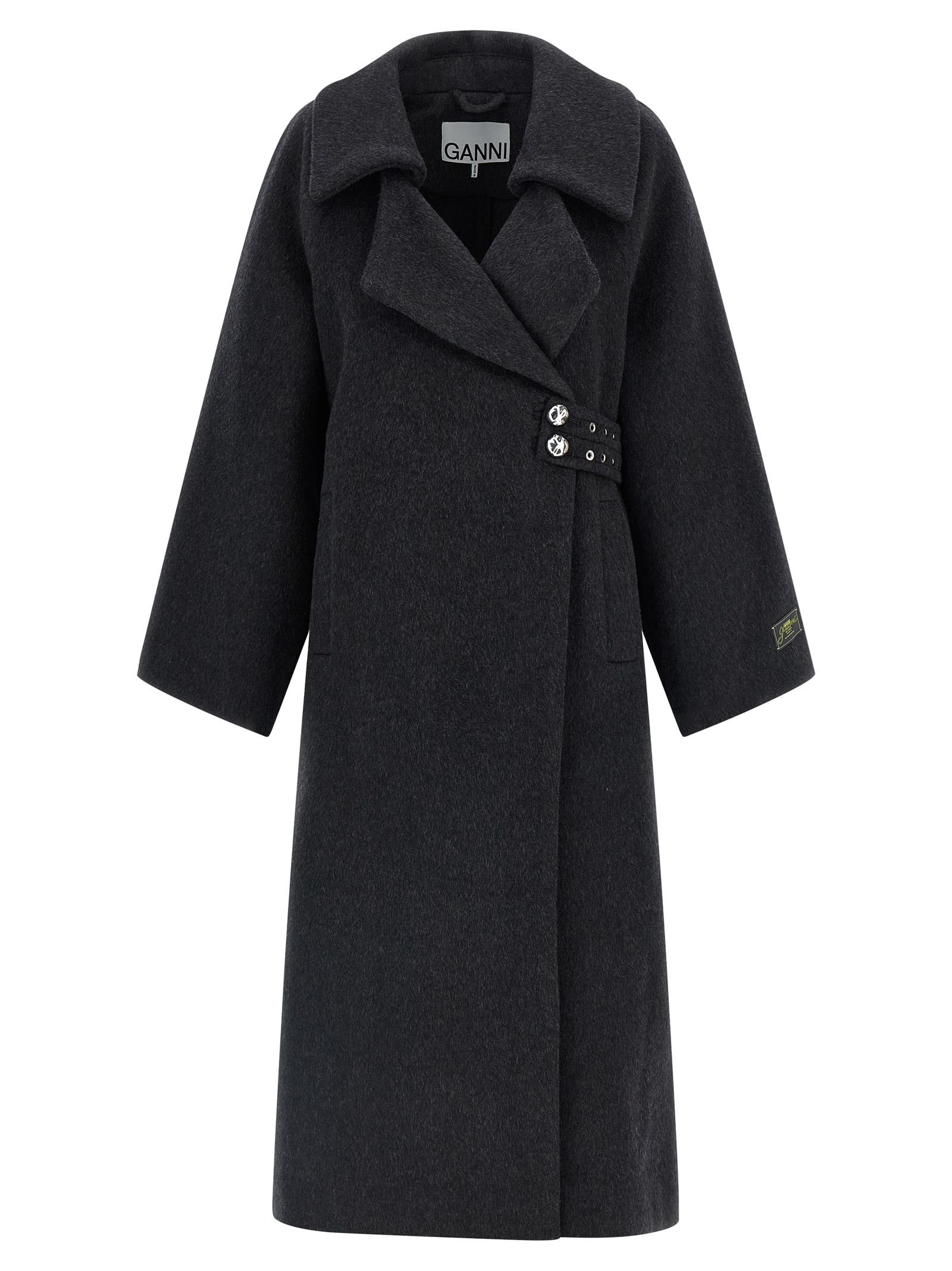 Ganni Wool Coat In Gray