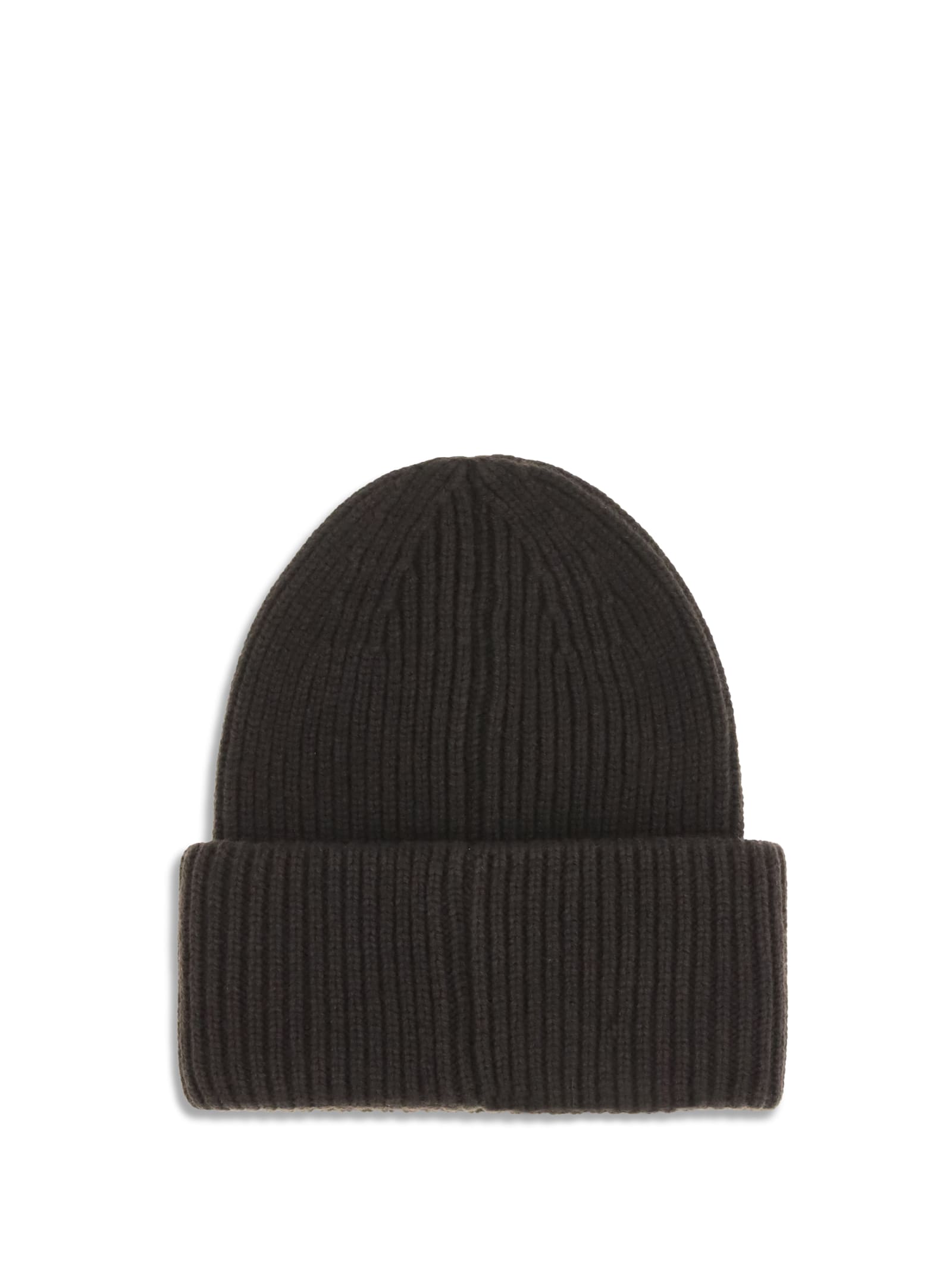Moncler Dark Brown Textured Logo Beanie Hat In Black