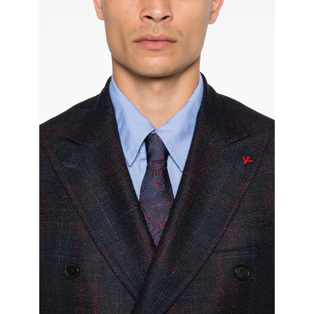 Isaia Double-breasted Checked-pattern Blazer In Multi