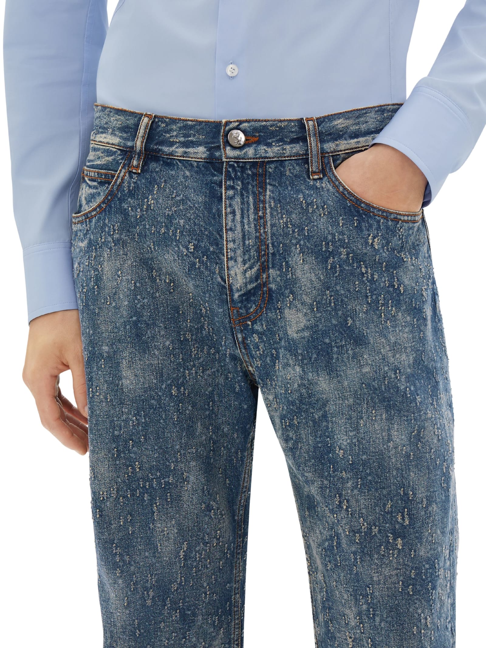 Ferrari Trousers In Needled And Washed Denim In Blue