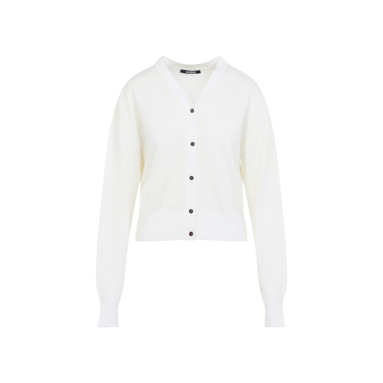 Jacquemus Knit Cardigan With Ribbed Cuffs And V-neckline In White