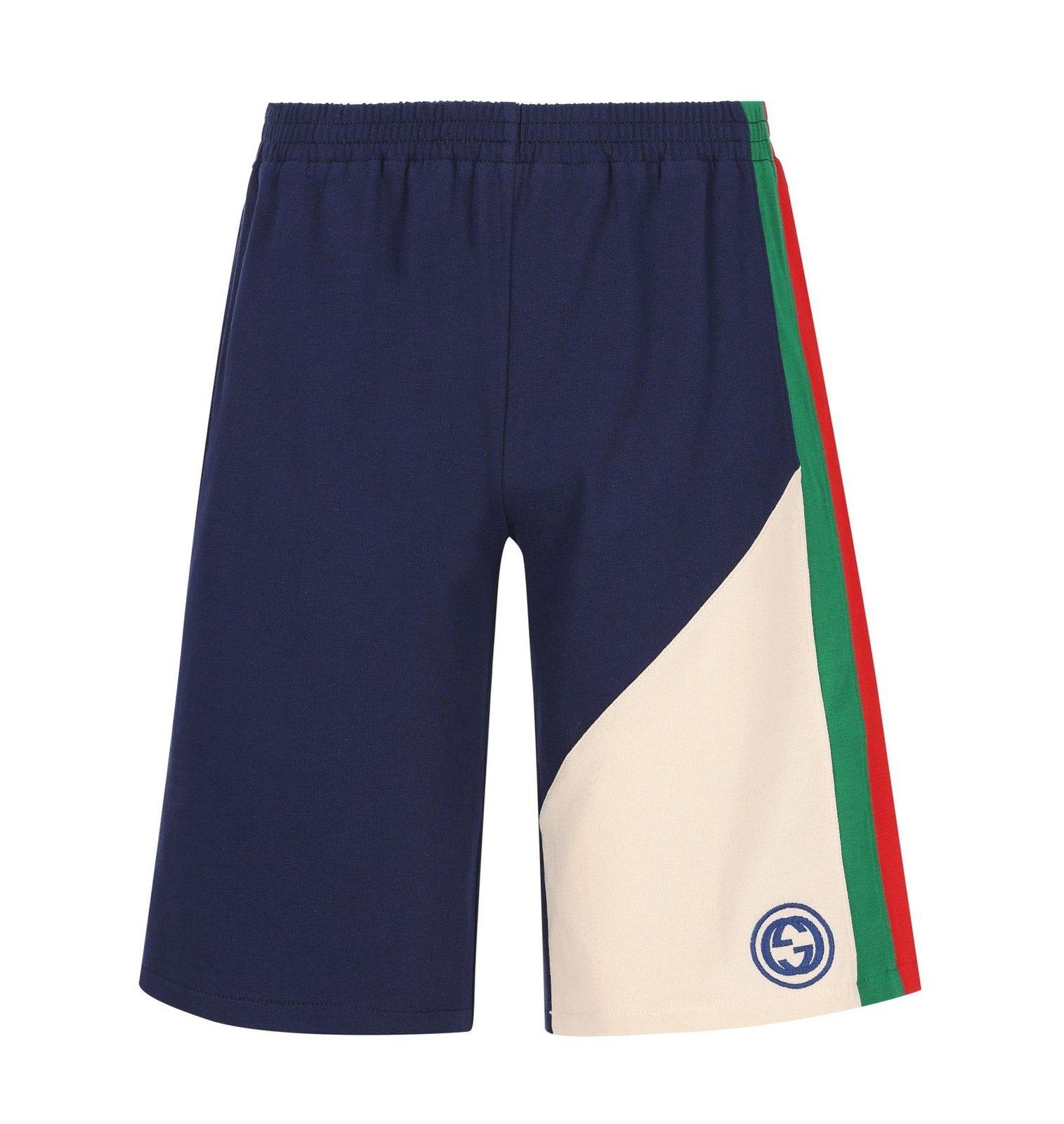 Shop Gucci Logo Embroidered Shorts In Blu