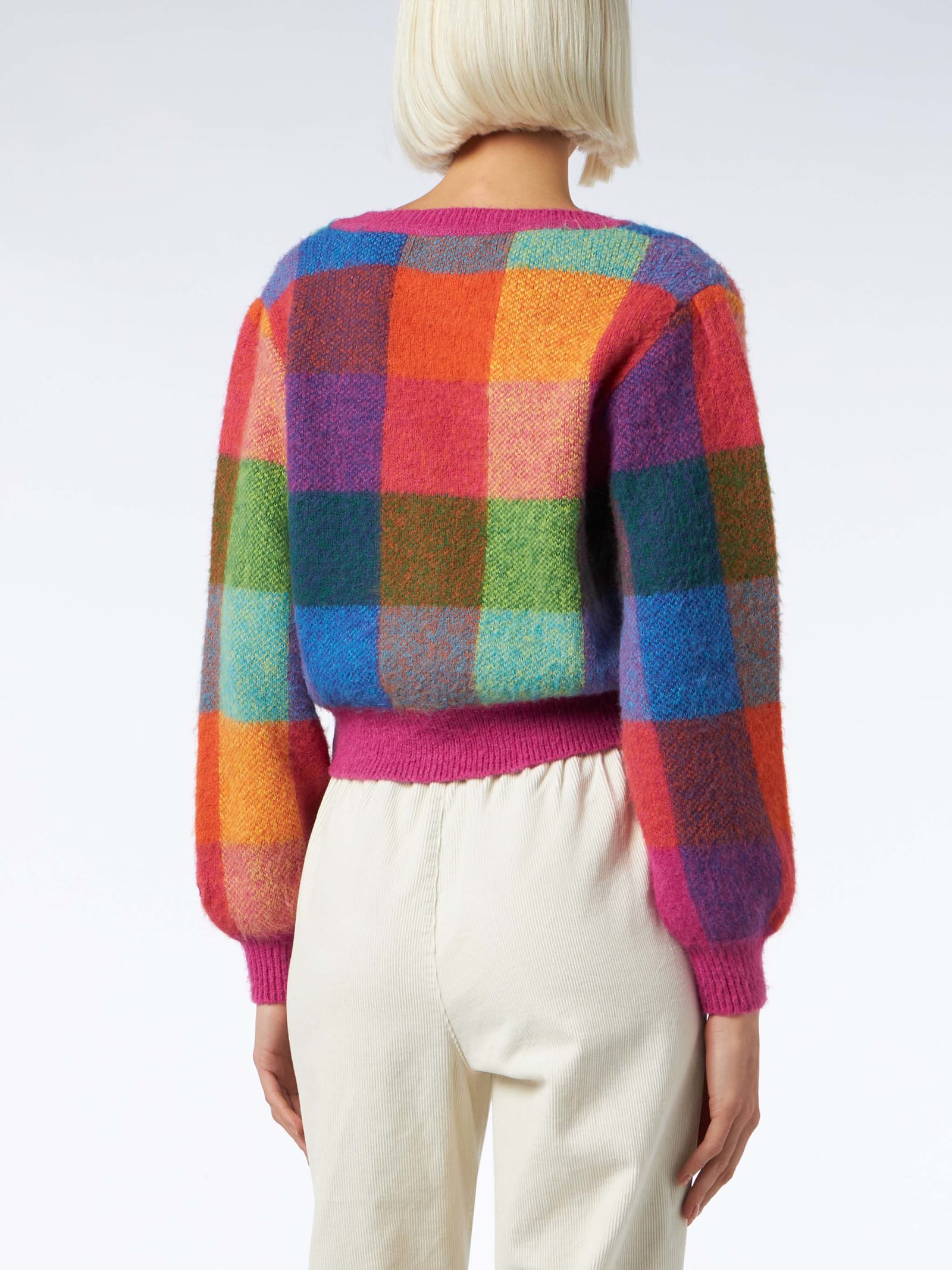 Shop Mc2 Saint Barth Woman Brushed Cropped Cardigan With Puff Sleeves In Multicolor